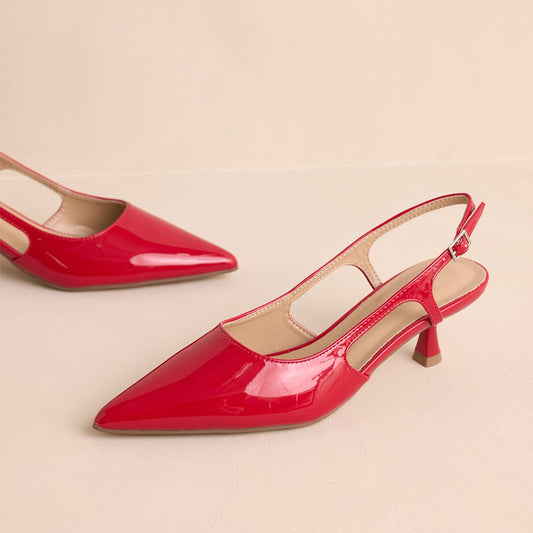 Patent Red Pointed-Toe Classic Slingback Kitten Heels