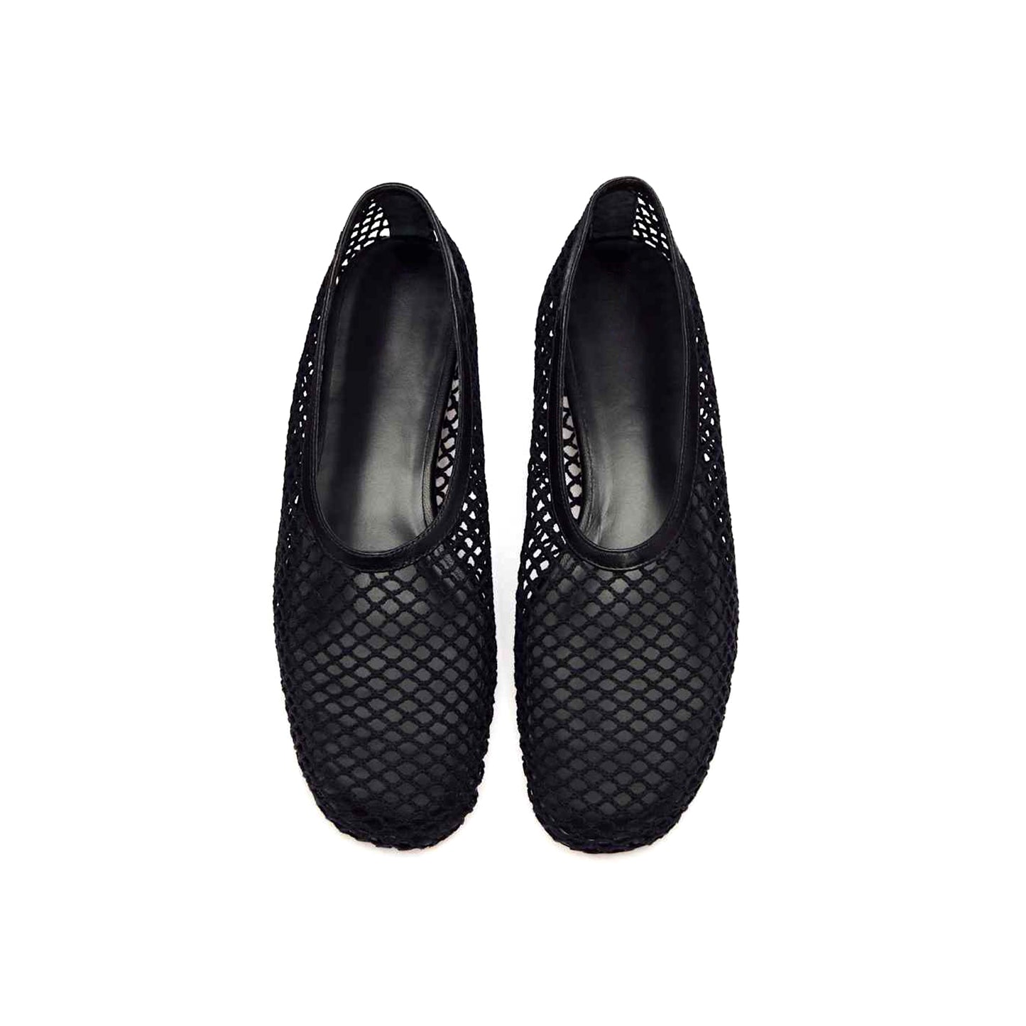 Black Mesh Vegan Leather Square-Toe Classic Ballet Slip-On Flats