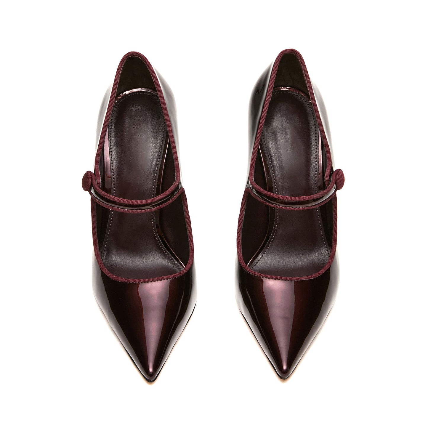 Patent Burgundy Pointed-Toe Bridge Strap Chic Pumps High Heels