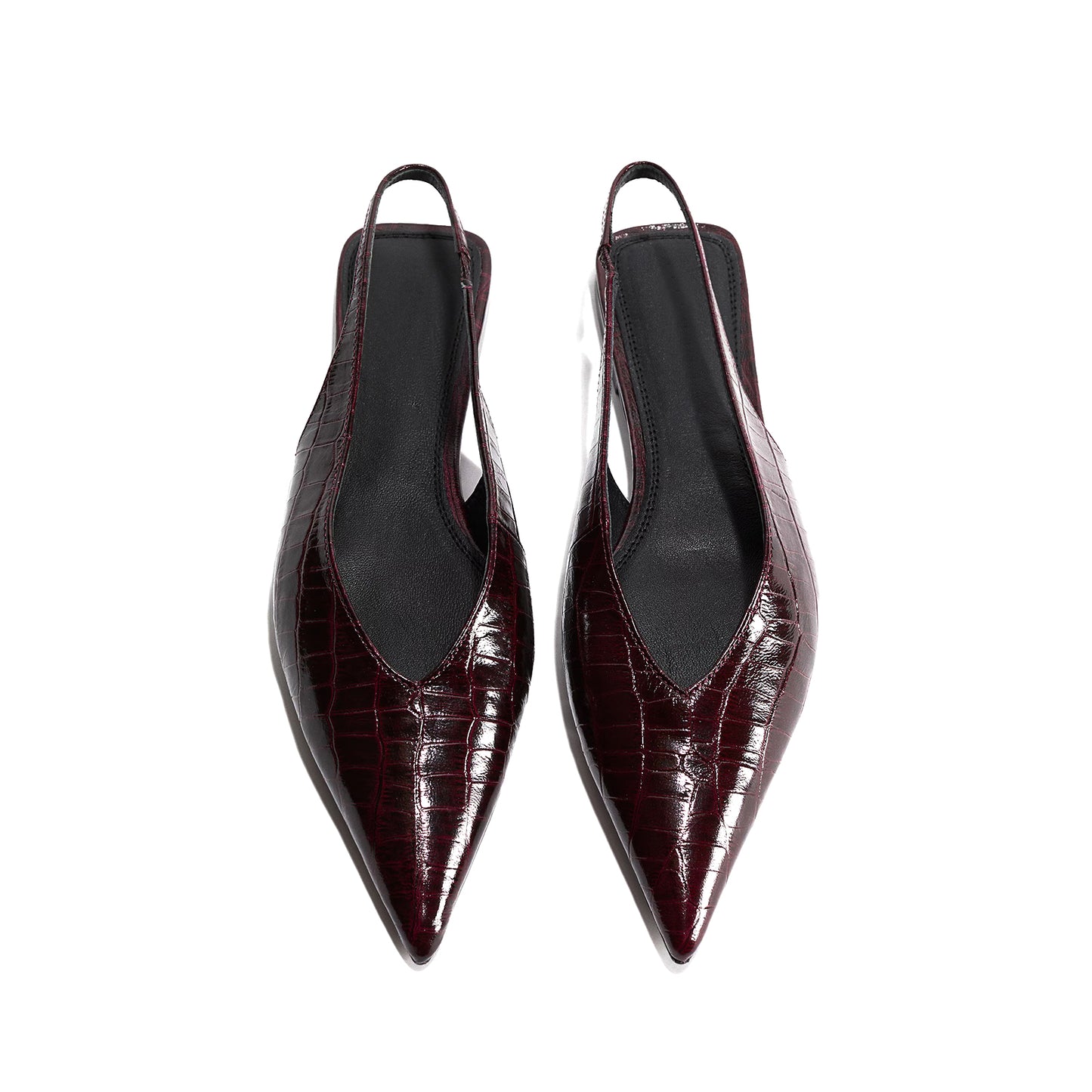Burgundy Stone-Pattern Pointed-Toe Back Strap Chic Flats