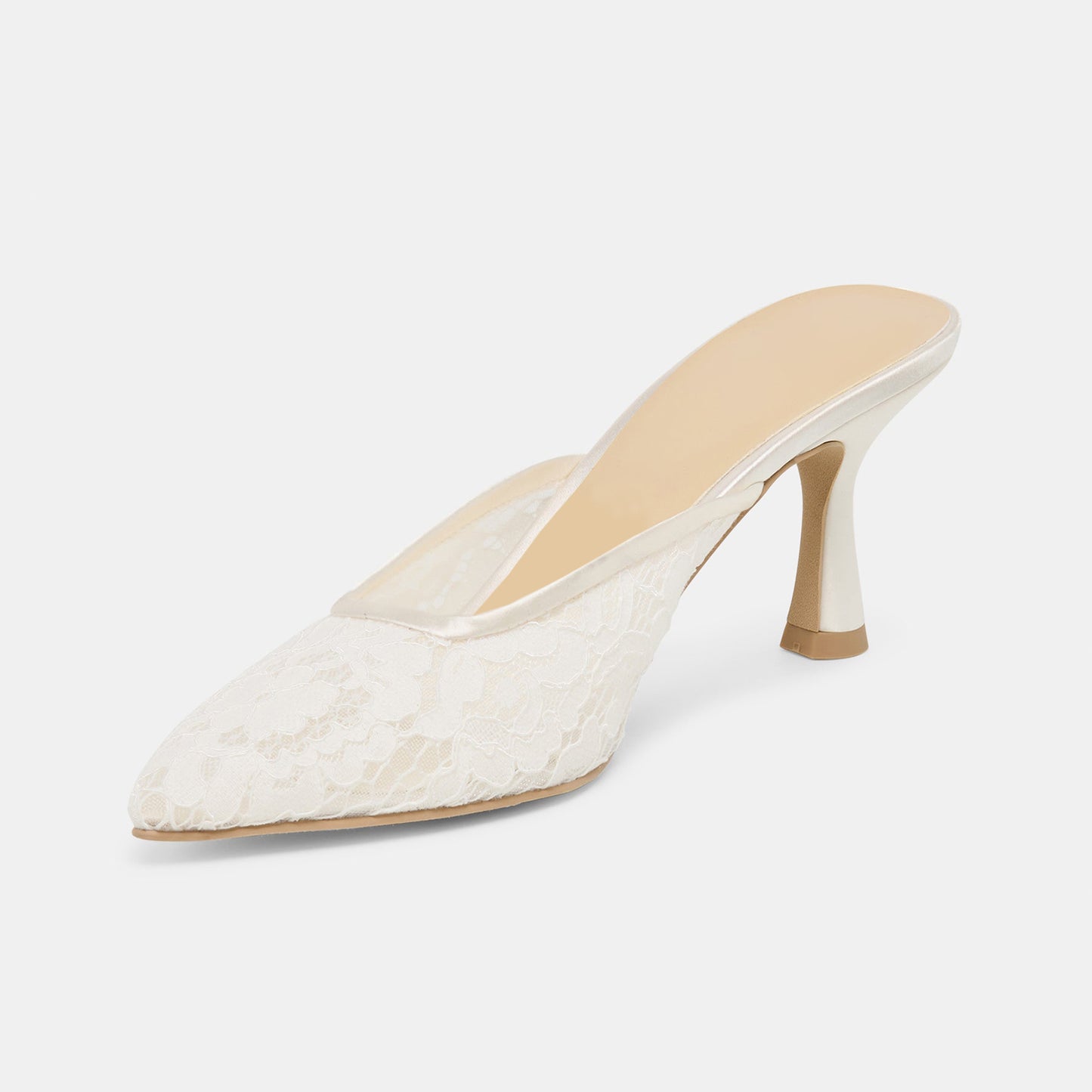 White Lace Mesh Pointed-Toe Stylish Front Bow Backless High Heels