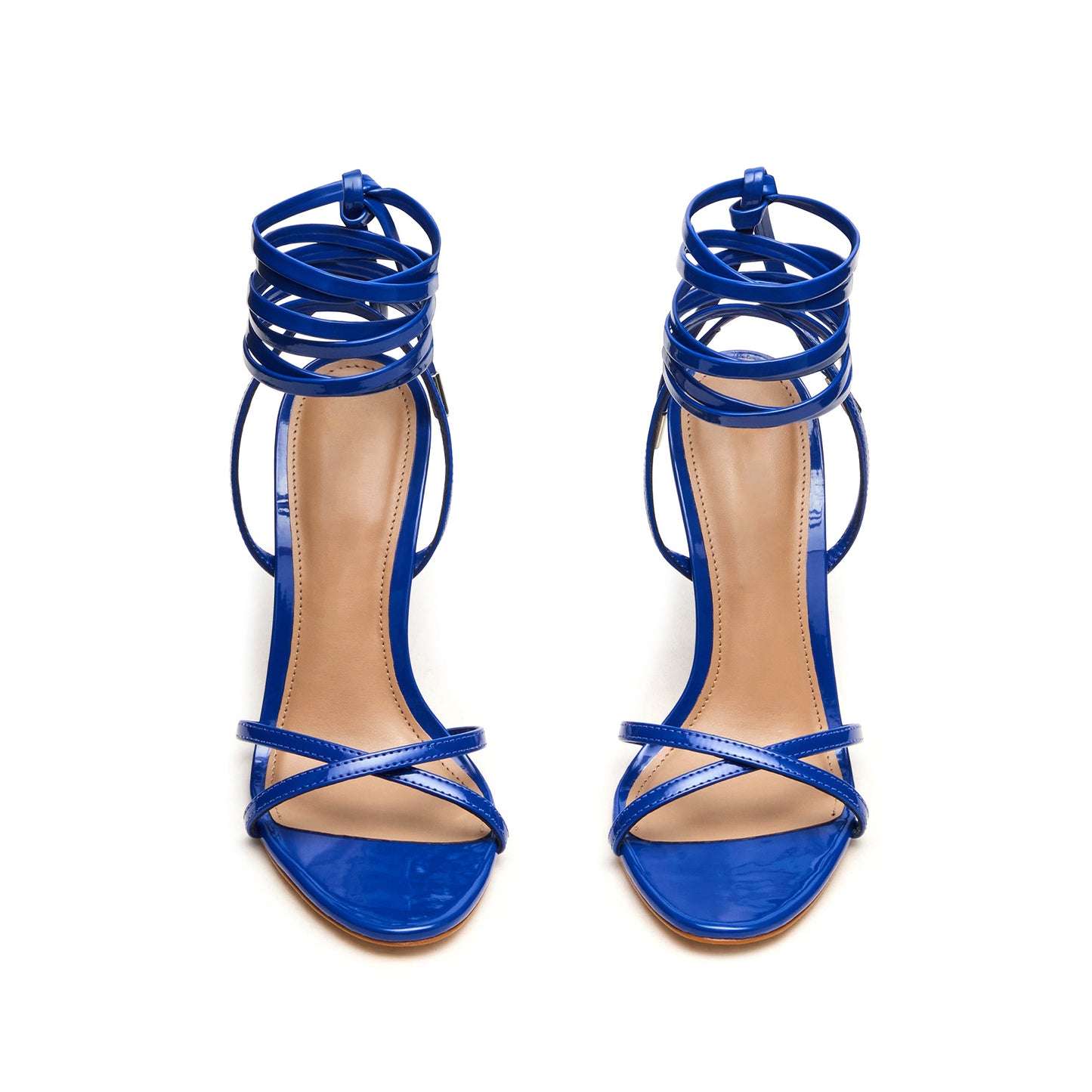 Patent Blue Round-Toe Ankle Strappy High Heels