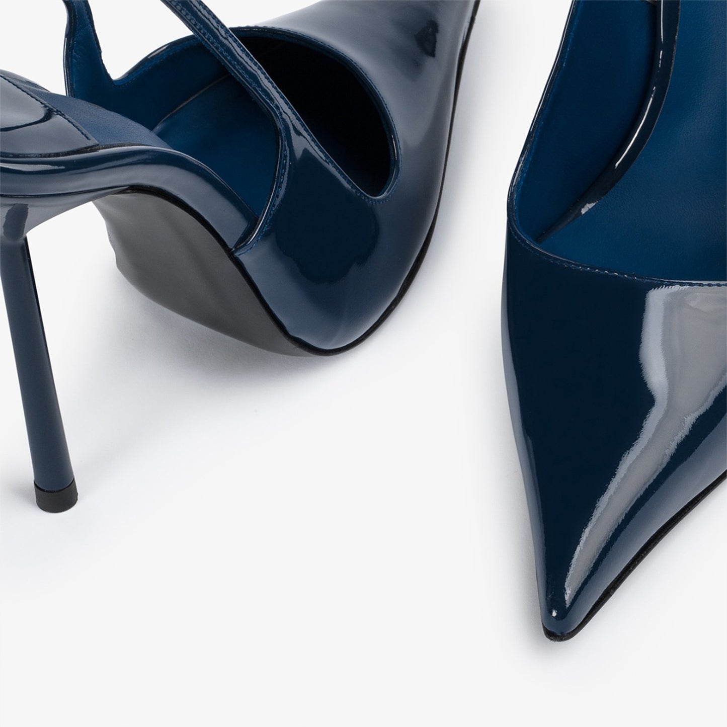 Patent Blue Pointed-Toe Sleek Slingback High Heels