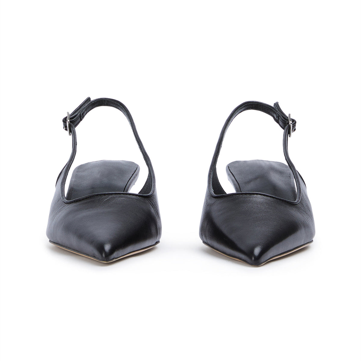 Chic Pointed-Toe Buckle Slingback Kitten Heels - Black