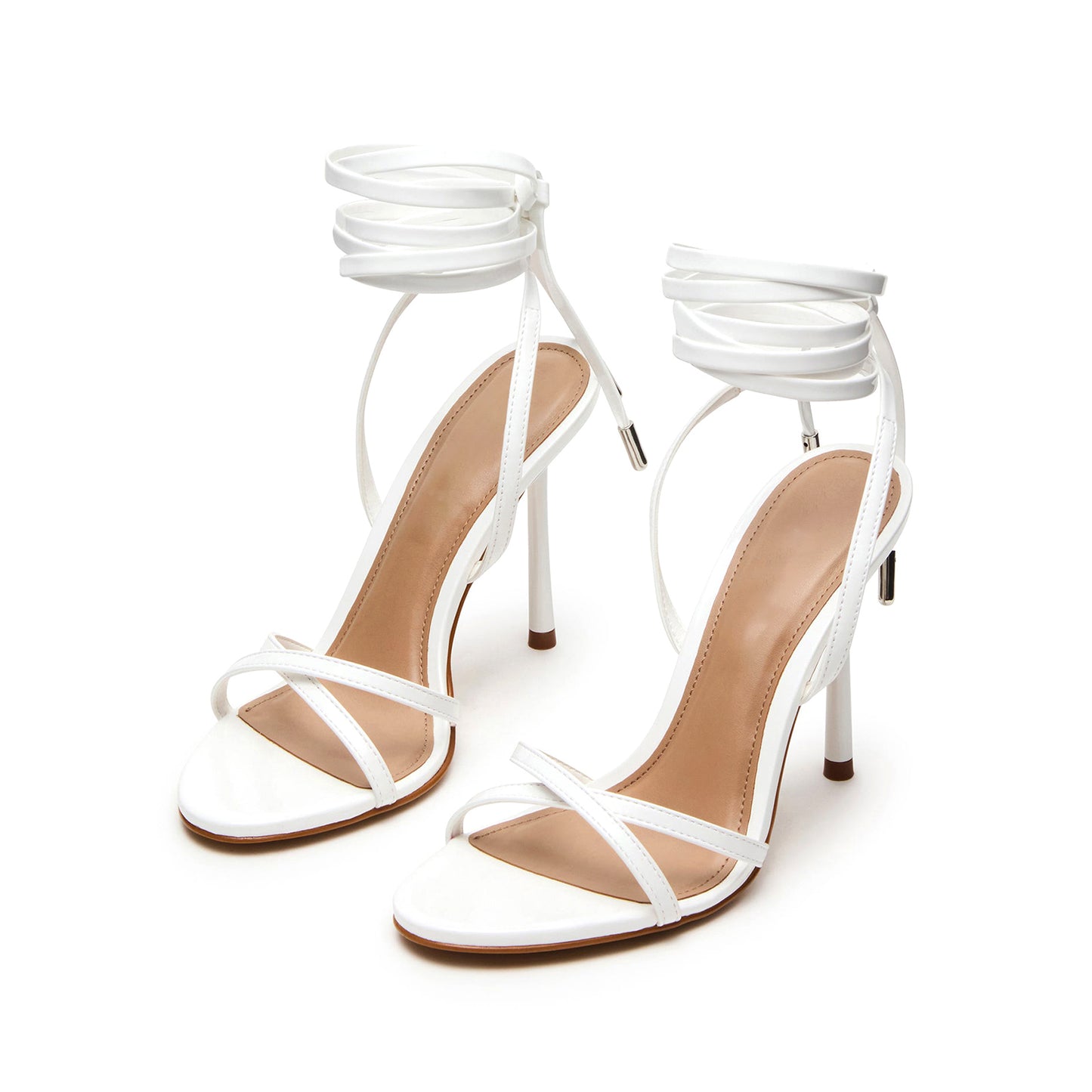 Patent White Round-Toe Ankle Strappy High Heels