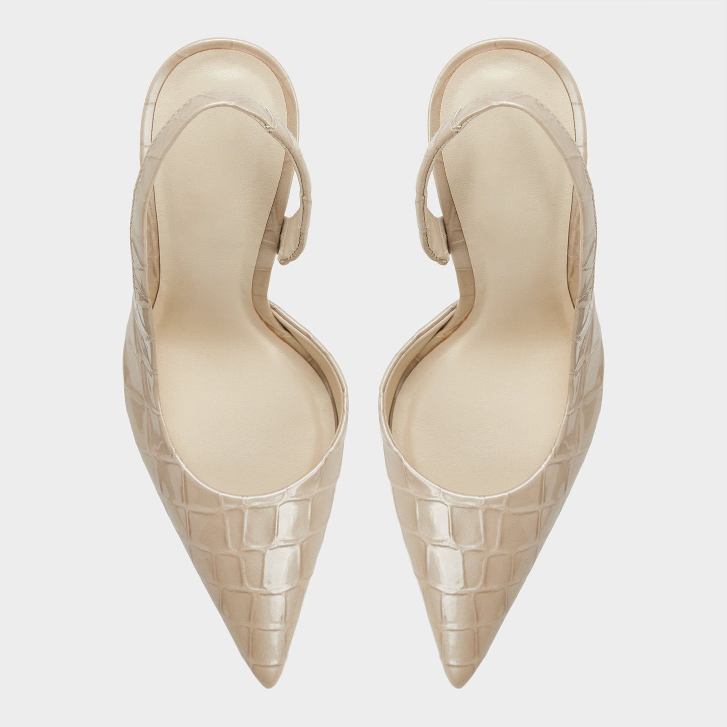 Cream Stone Pattern Patent Leather Pointed-Toe Back Strap High Heels
