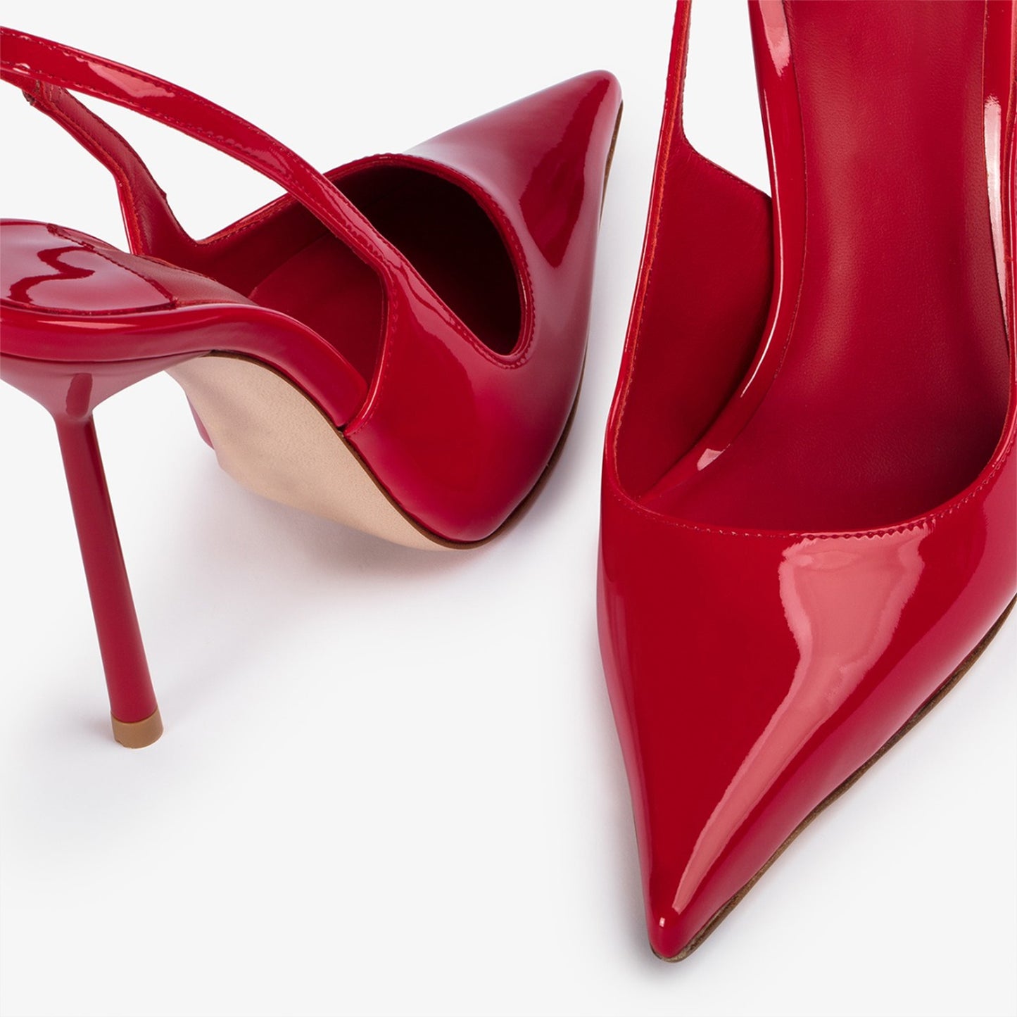Patent Red Pointed-Toe Sleek Slingback High Heels