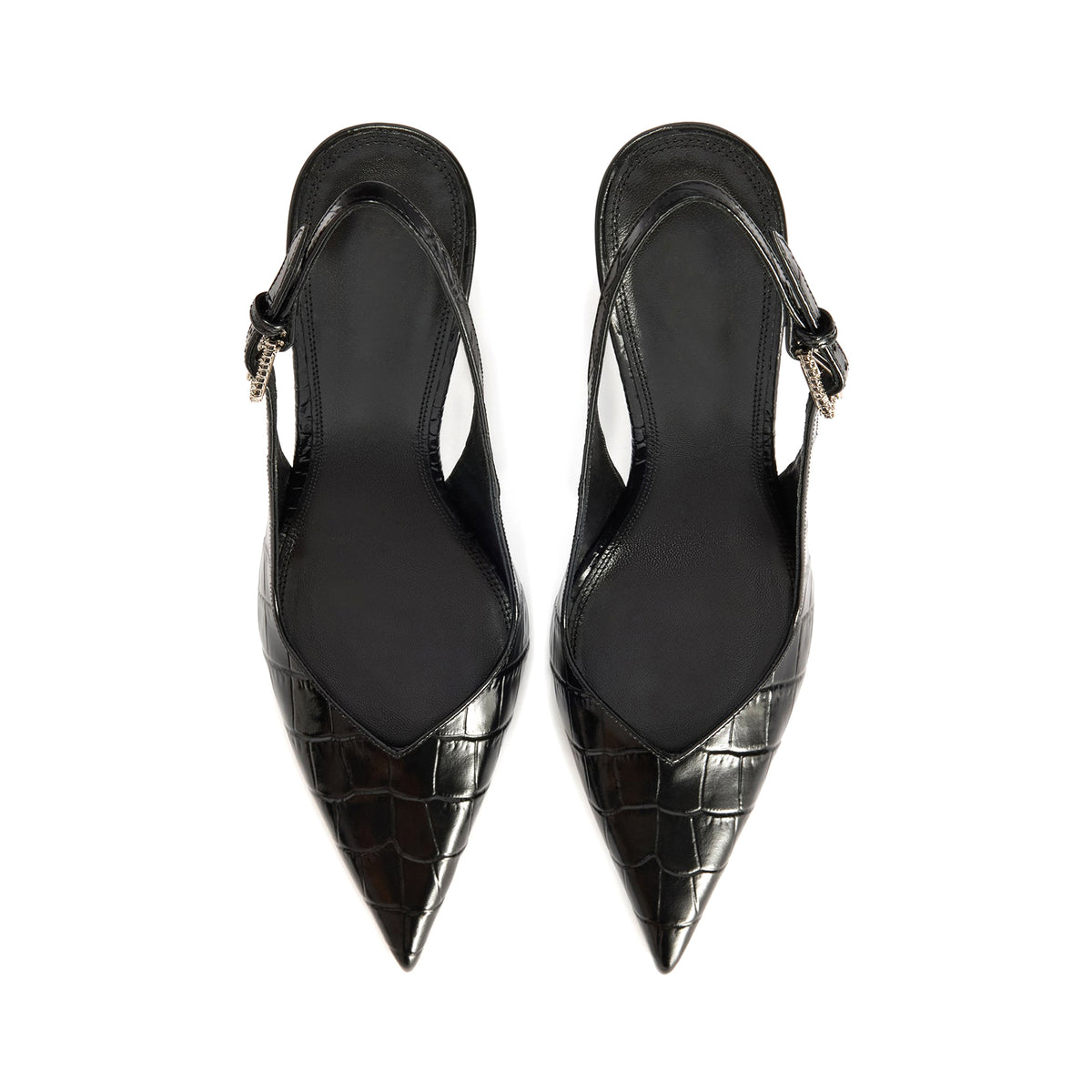Ebony Stone Pattern Pointed-Toe Classic Buckle Back Strap Pumps High Heels