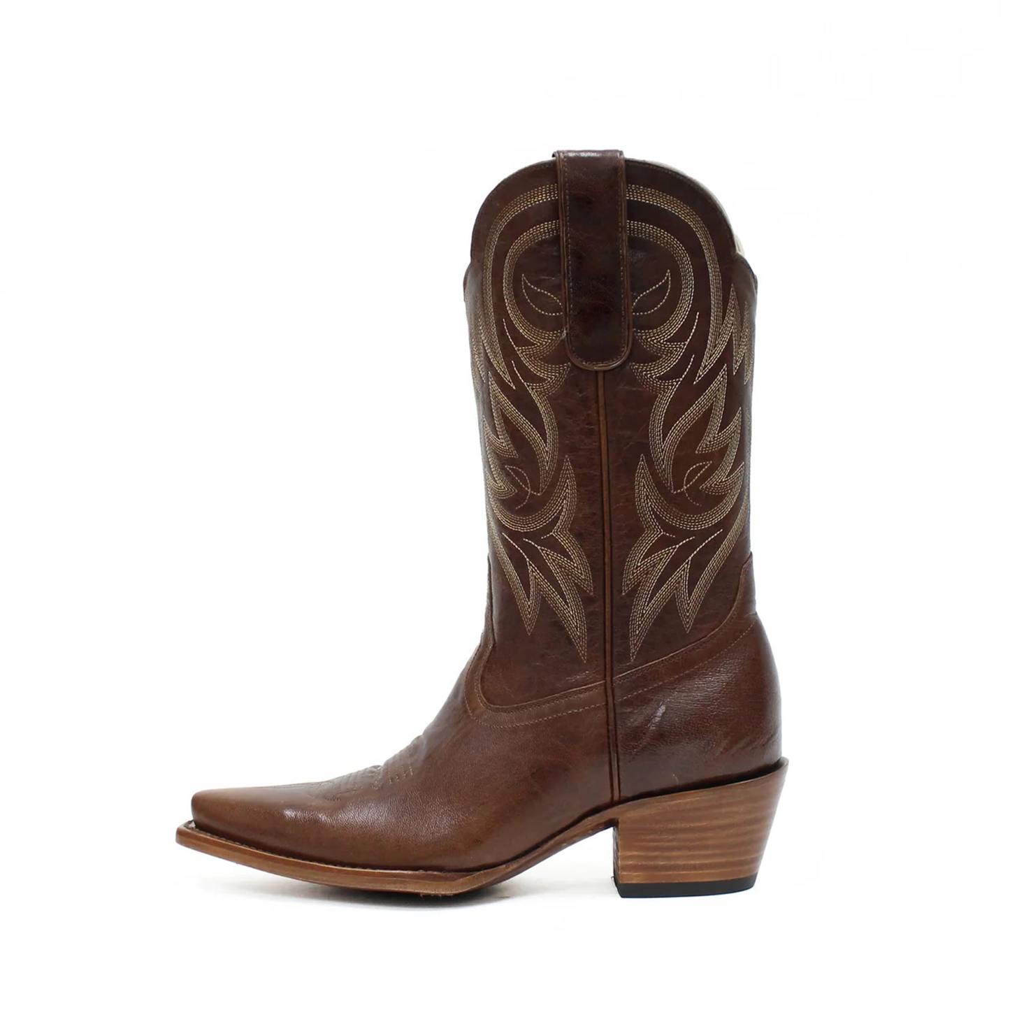 Cognac Snip-Toe Western Embroidery Mid Calf Cowgirl Boots