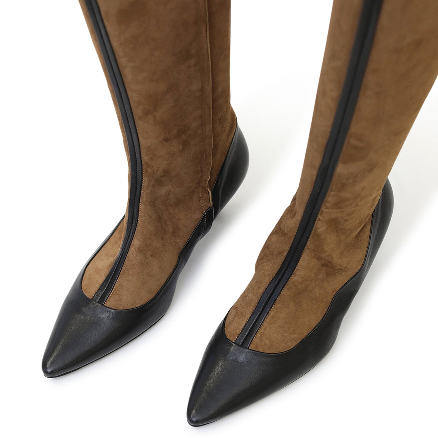 Brown Pointed-Toe Side Full-Zip Knee High Stiletto Boots