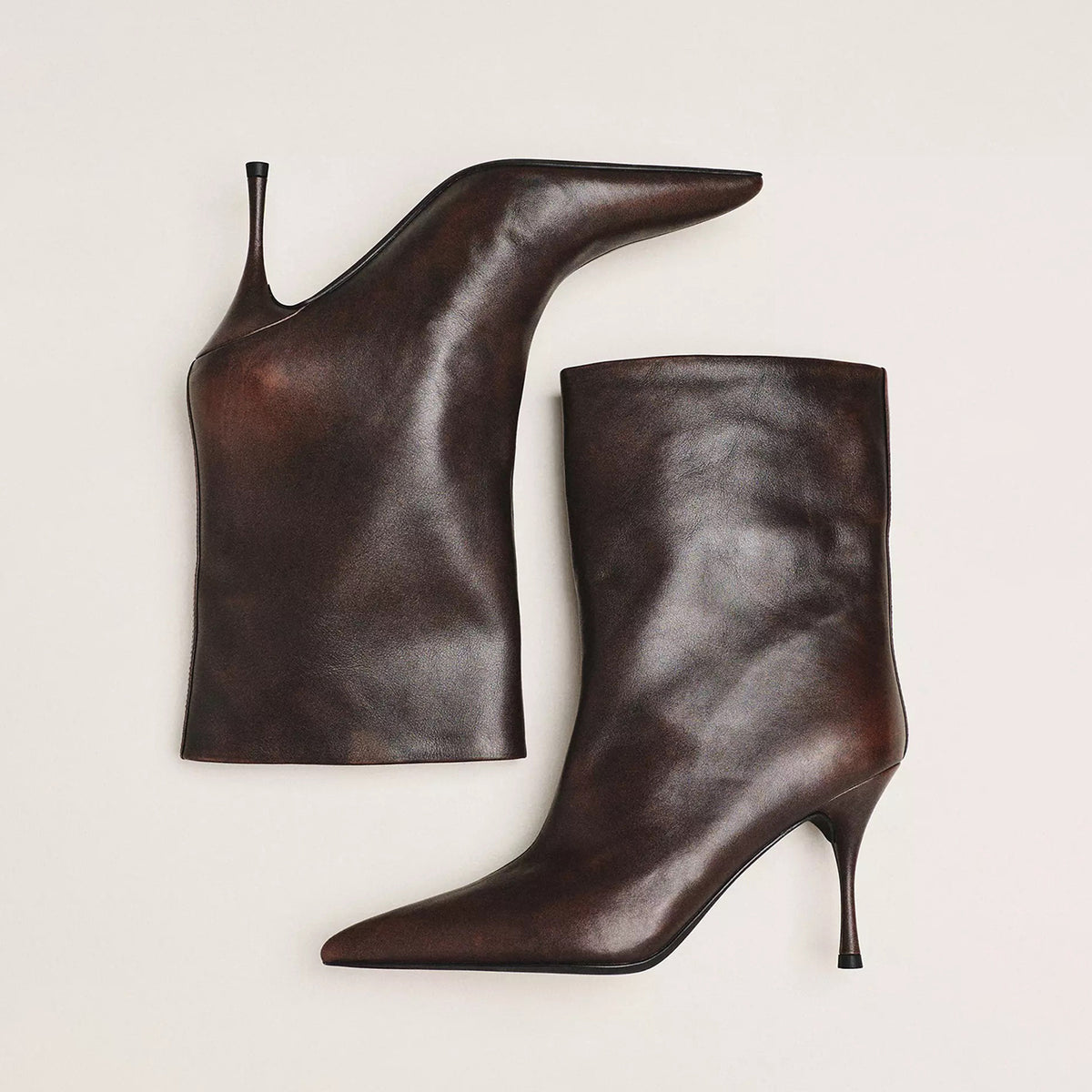 Dark Brown Pointed-Toe Slip-On Sleek Ankle Stiletto Boots