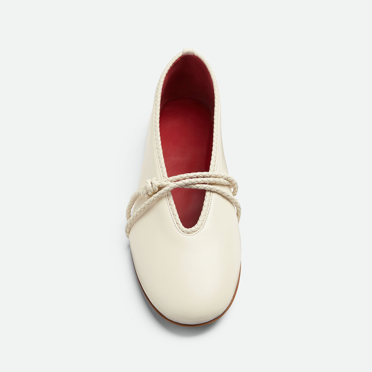 Cream Round-Toe Woven Mary Jane Classic Ballet Flats