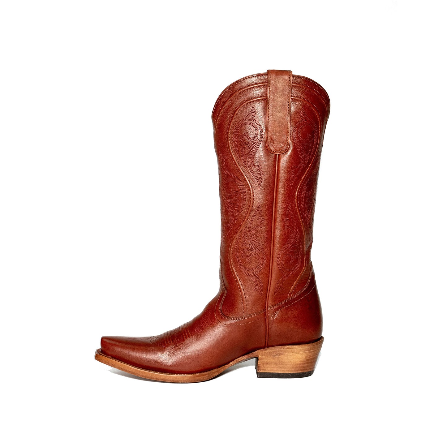 Cognac Snip-Toe Embroidery Chic Mid Calf Cowgirl Boots