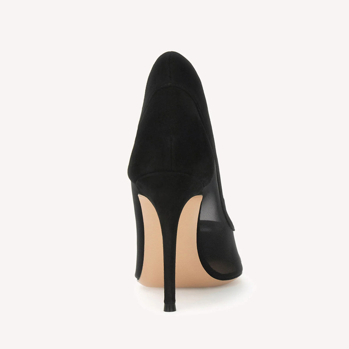 Black Mesh And Faux Suede Pointed-Toe Chic Slip-On High Heels Pumps