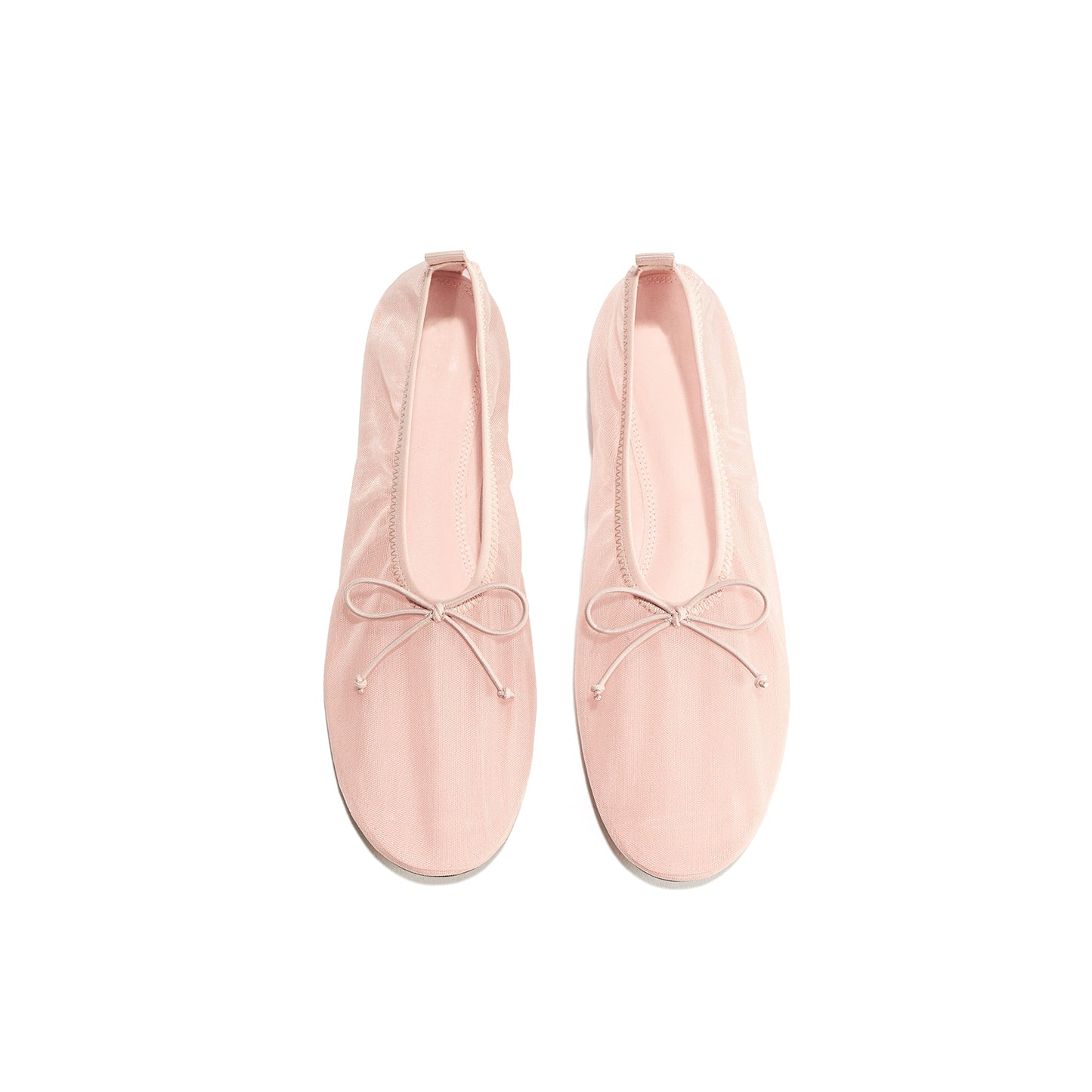 Light Pink Mesh Round-Toe Classic Front Bow Ballet Flats
