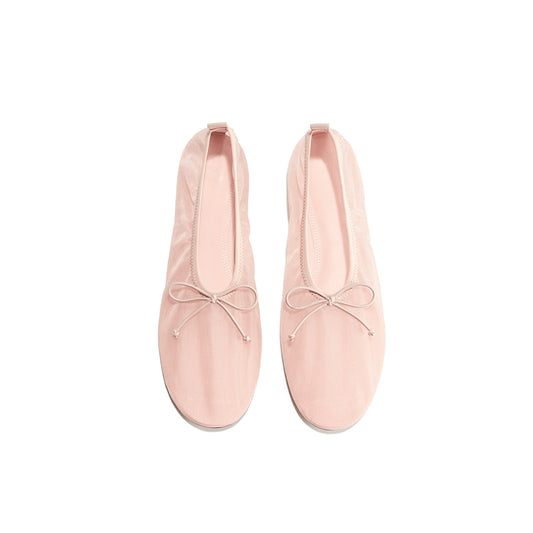Light Pink Mesh Round-Toe Classic Front Bow Ballet Flats