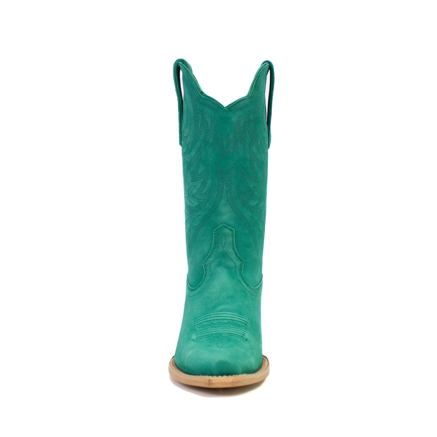 Green Faux Suede Snip-Toe Western Embroidery Mid Calf Cowgirl Boots