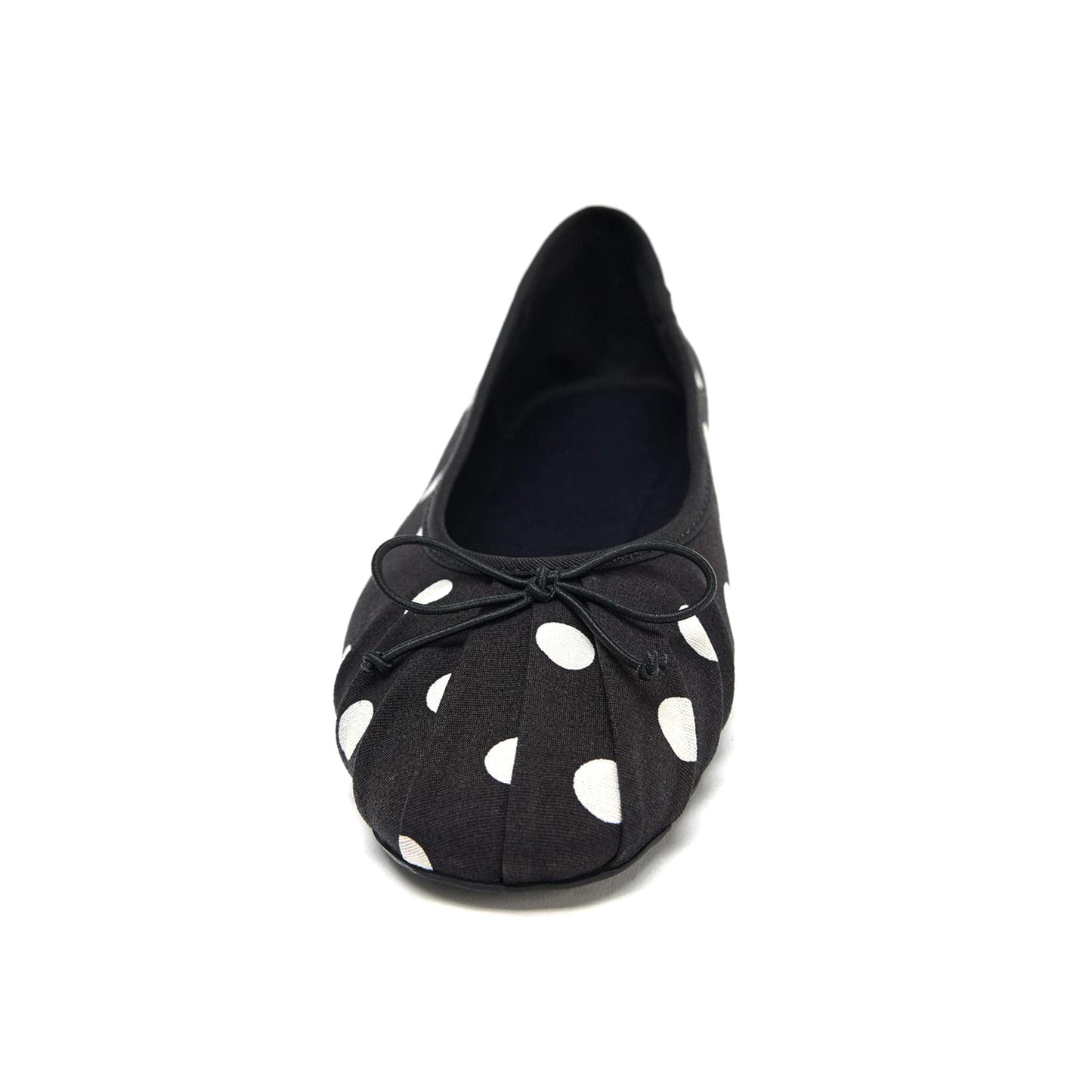 Black Polka Dot Satin Round-Toe Front Bow Ballet Flats