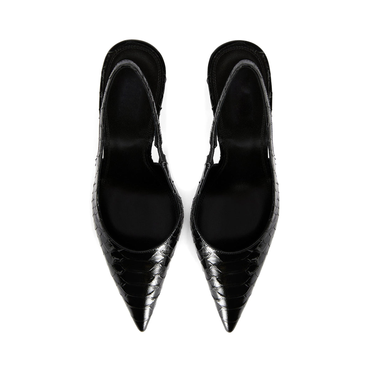 Black Snakeskin Pattern Pointed-Toe Slingback Pumps High Heels