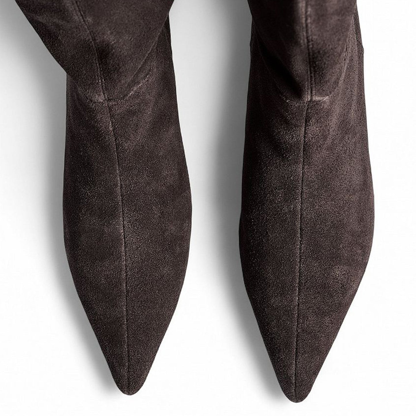 Dark Brown Faux Suede Pointed-Toe Chic Wide Calf Knee High Stiletto Boots