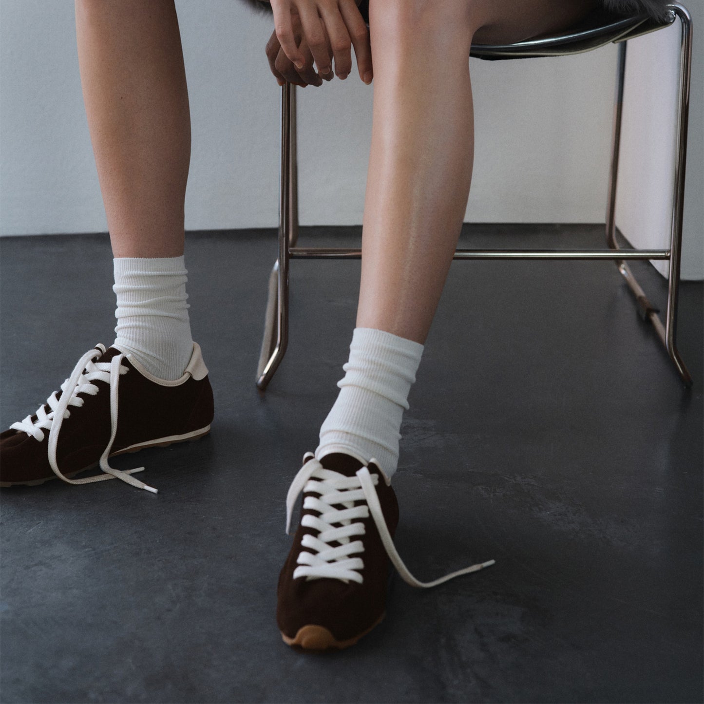 Chocolate Faux Suede Round-Toe Lace-Up Classic Sneakers Flats