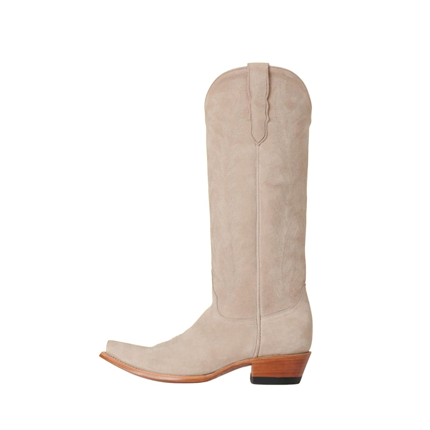 Beige Faux Suede Snip-Toe Embroidery Sleek Mid Calf Classic Cowgirl Boots