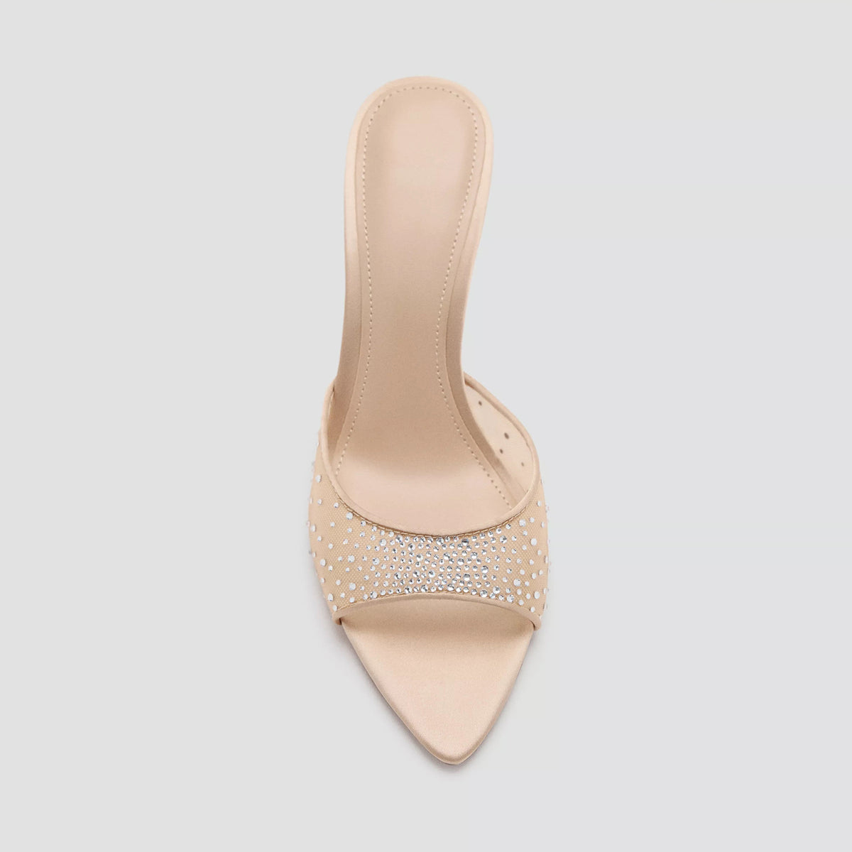 Champagne Mesh With Rhinestones Pointed-Toe Backless Pumps High Heels