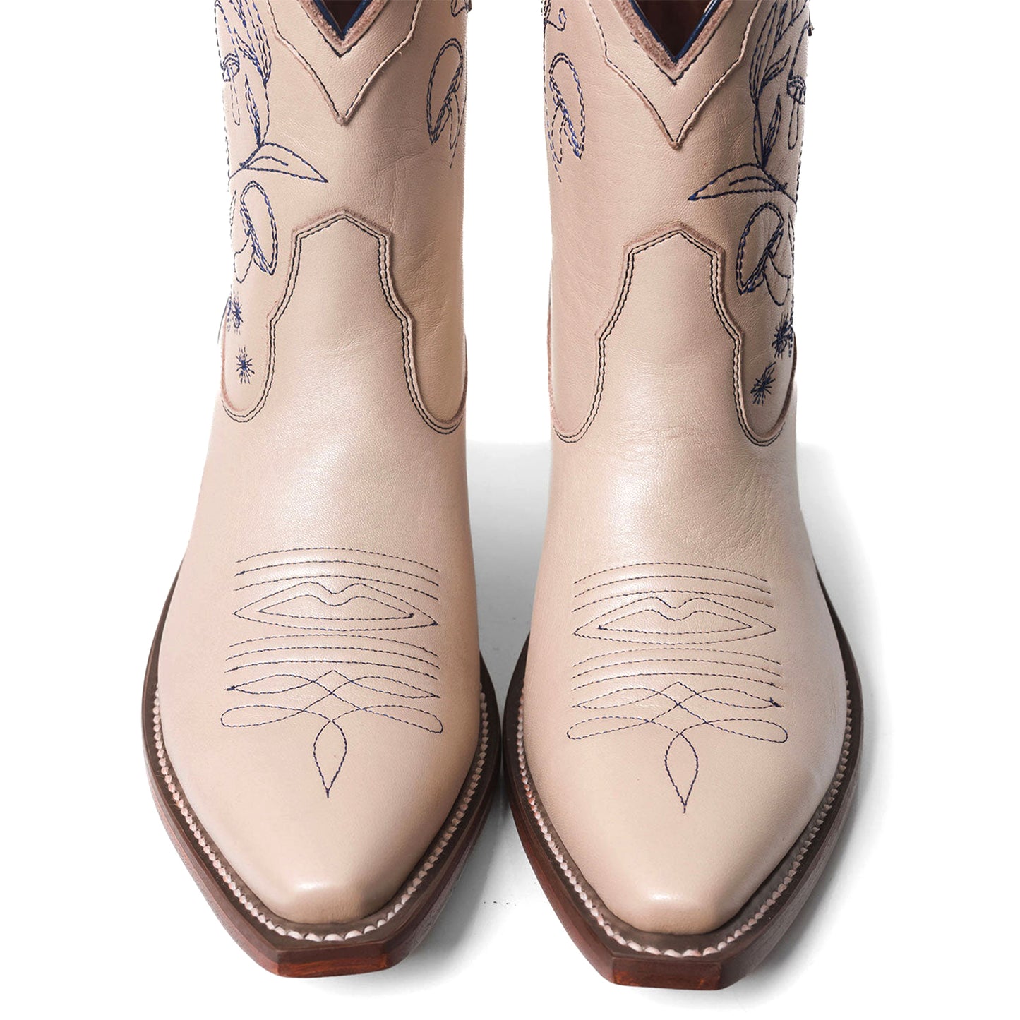 Beige Snip-Toe Mushroom Embroidery Ankle Cowgirl Boots