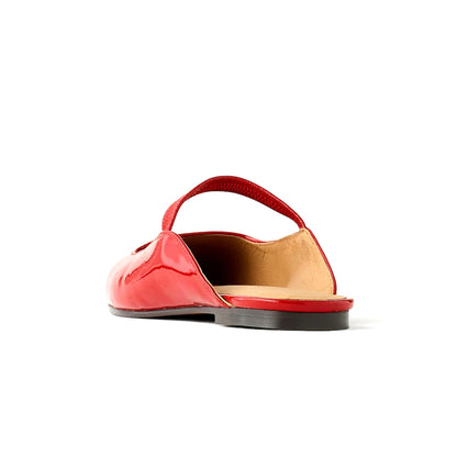 Patent Cherry Red Square-Toe Bridge Strap Slip-On Flats
