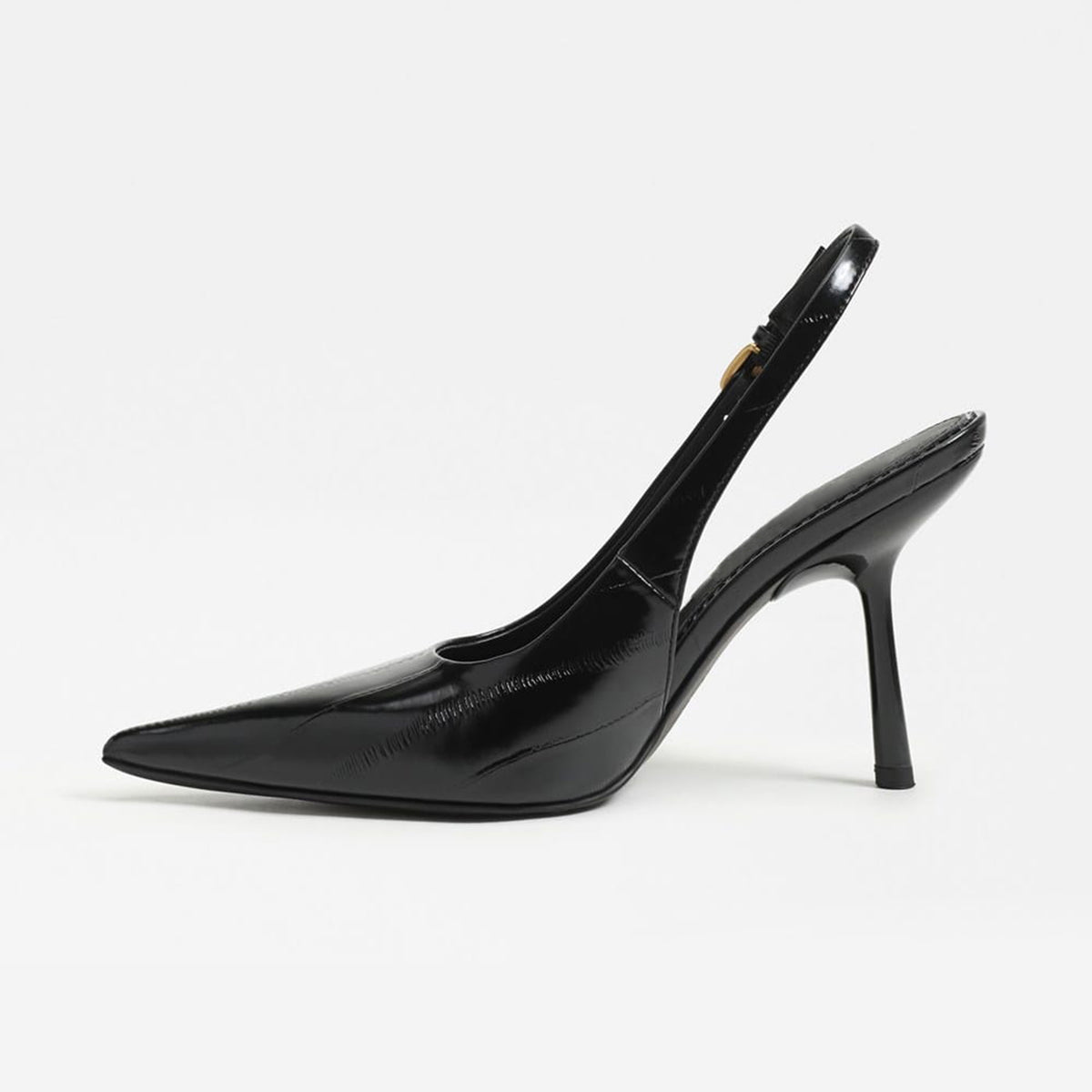 Black Eel Pattern Vegan Leather Pointed-Toe Back Strap Chic High Heels Pumps
