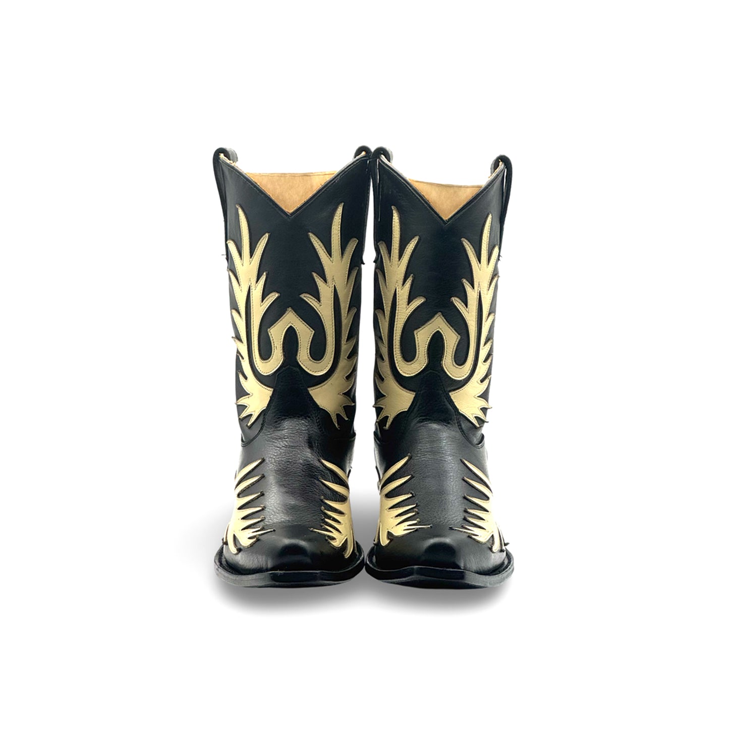 Black Snip-Toe Chic Applique Classic Ankle Cowgirl Boots