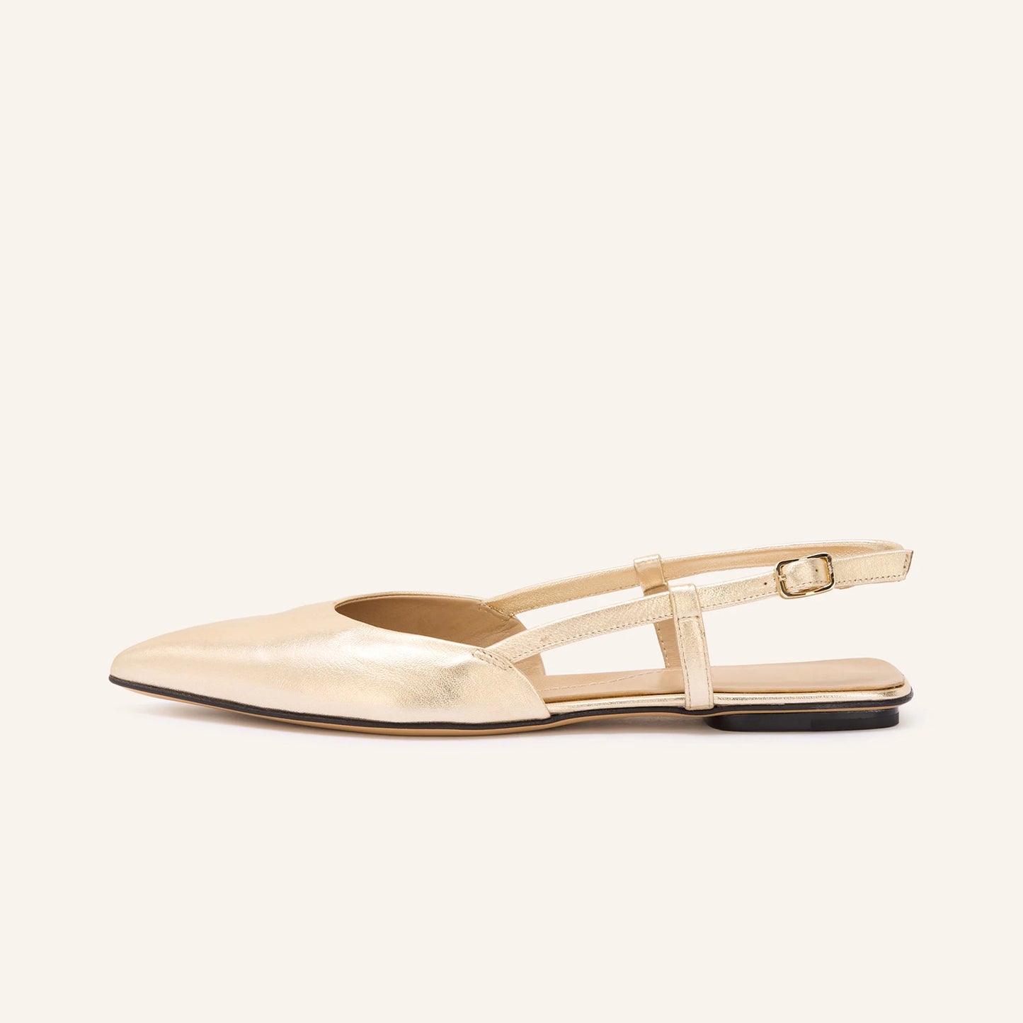 Metallic Gold Pointed-Toe Chic Back Strap Stylish Flats