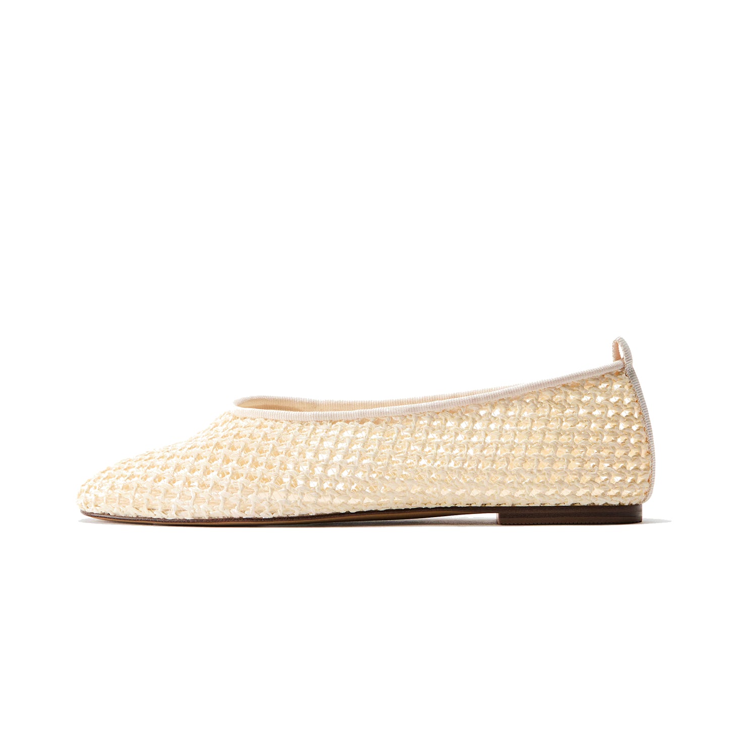 Cream Woven Square-Toe Simple Slip-On Ballet Classic Flats