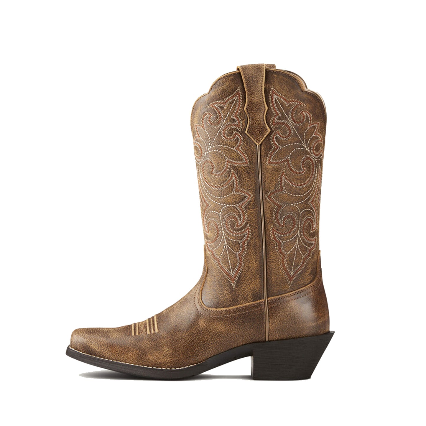 Tan Square-Toe Chic Embroidery Classic Mid Calf Cowgirl Boots