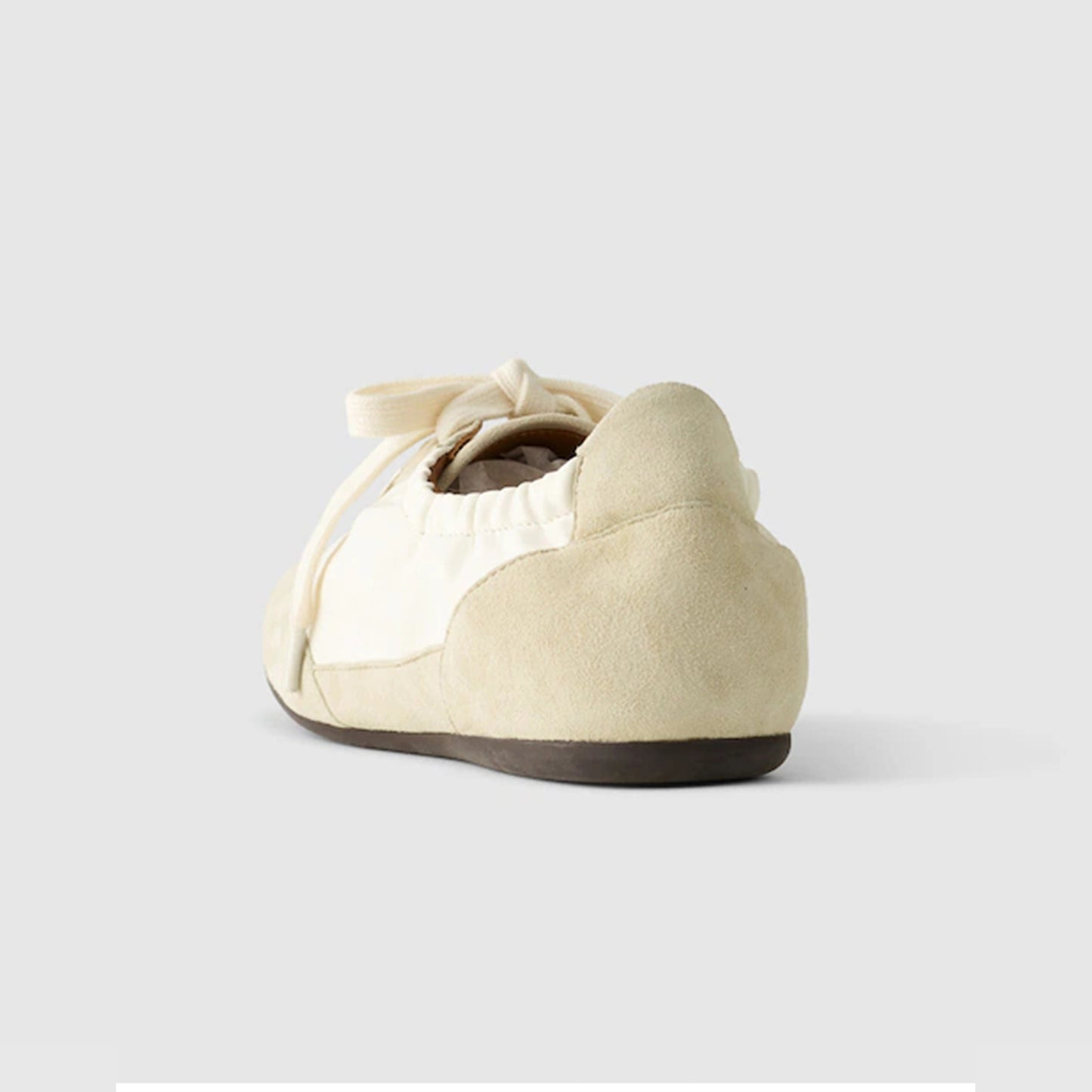 Khaki Cow Suede And Cow Leather Square-Toe Lace-Up Ballet Sneakers