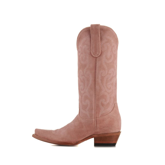 Pink Faux Suede Snip-Toe Delicate Embroidery Mid Calf Classic Cowgirl Boots
