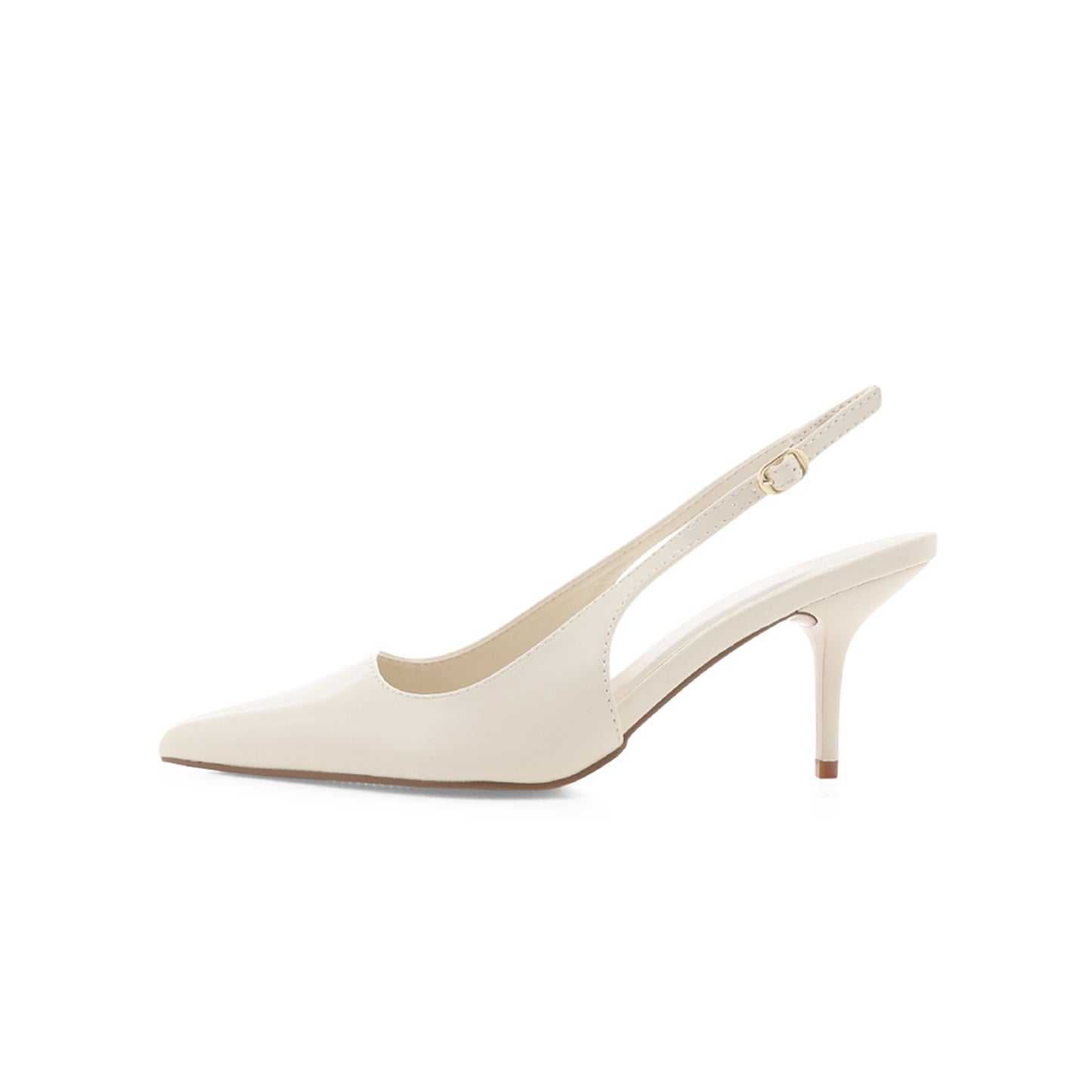 Ivory Pointed-Toe Slip-On Slingback Kitten Heels