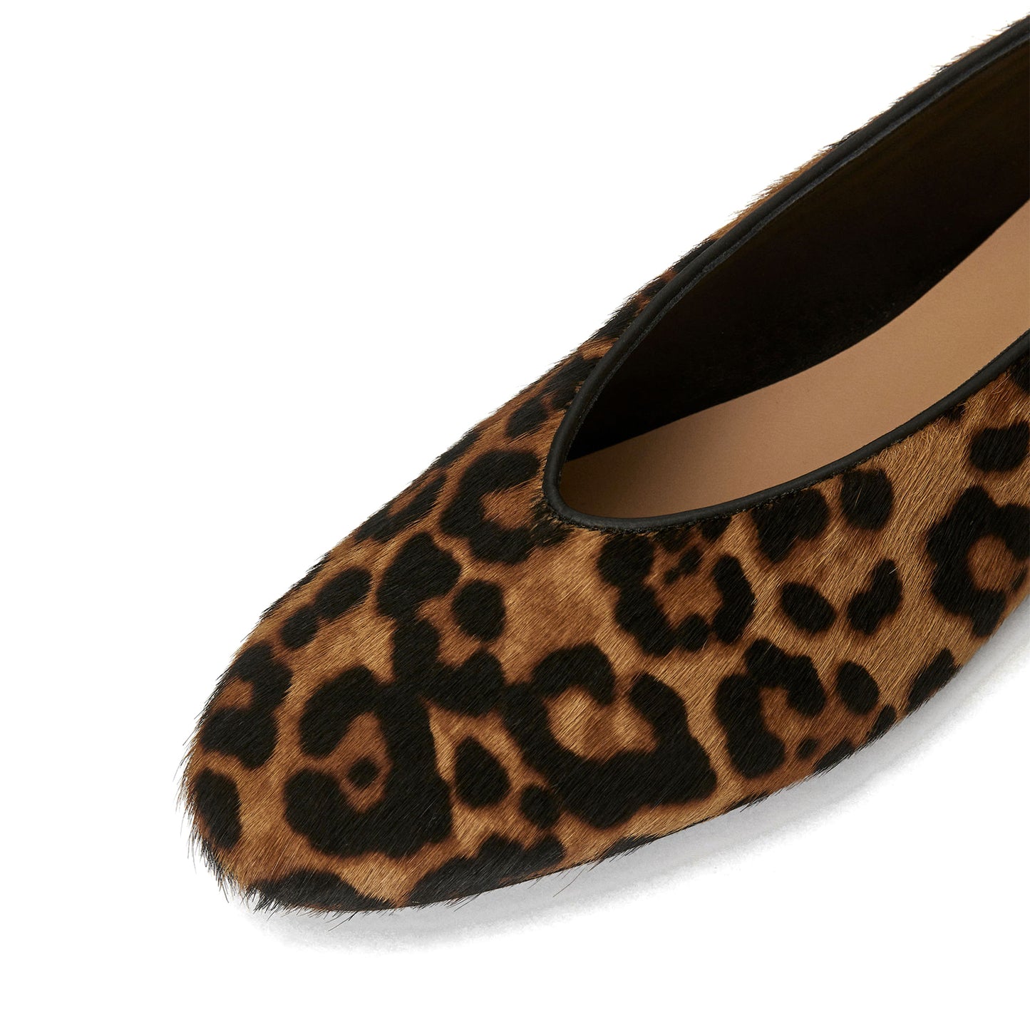 Leopard Print Pony Hair Vegan Leather Square-Toe Classic Ballet Flats