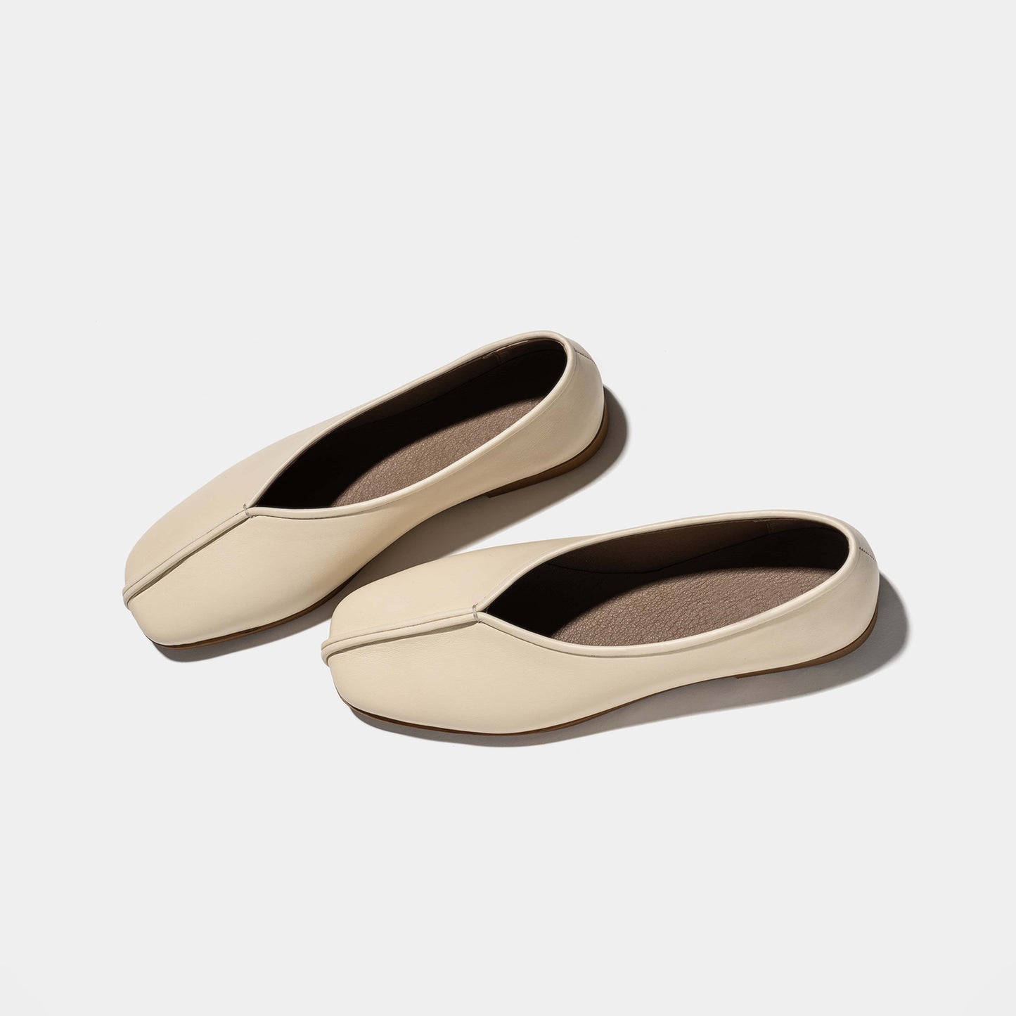 Cream Square-Toe Ballet Classic Flats