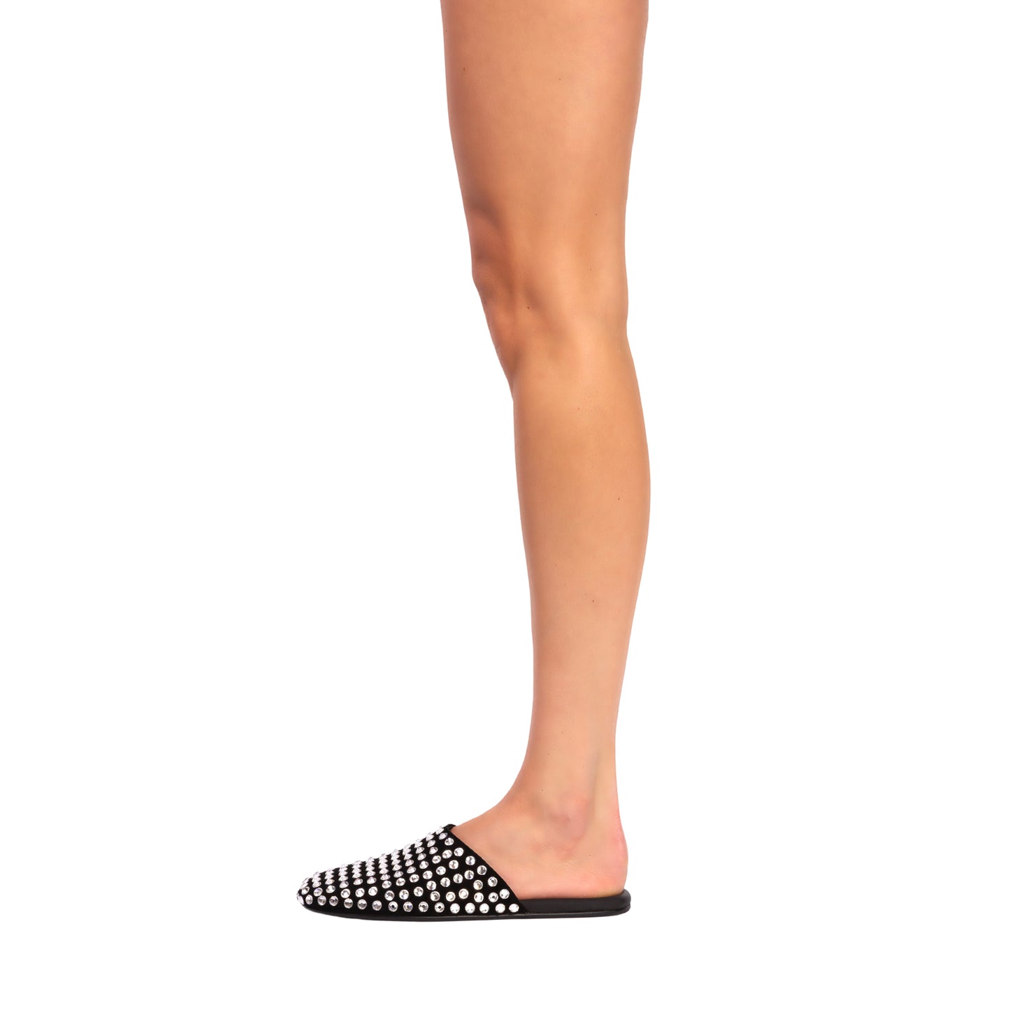 Black Faux Suede Round-Toe Embellished  Slip-on Backless Ballet Flats