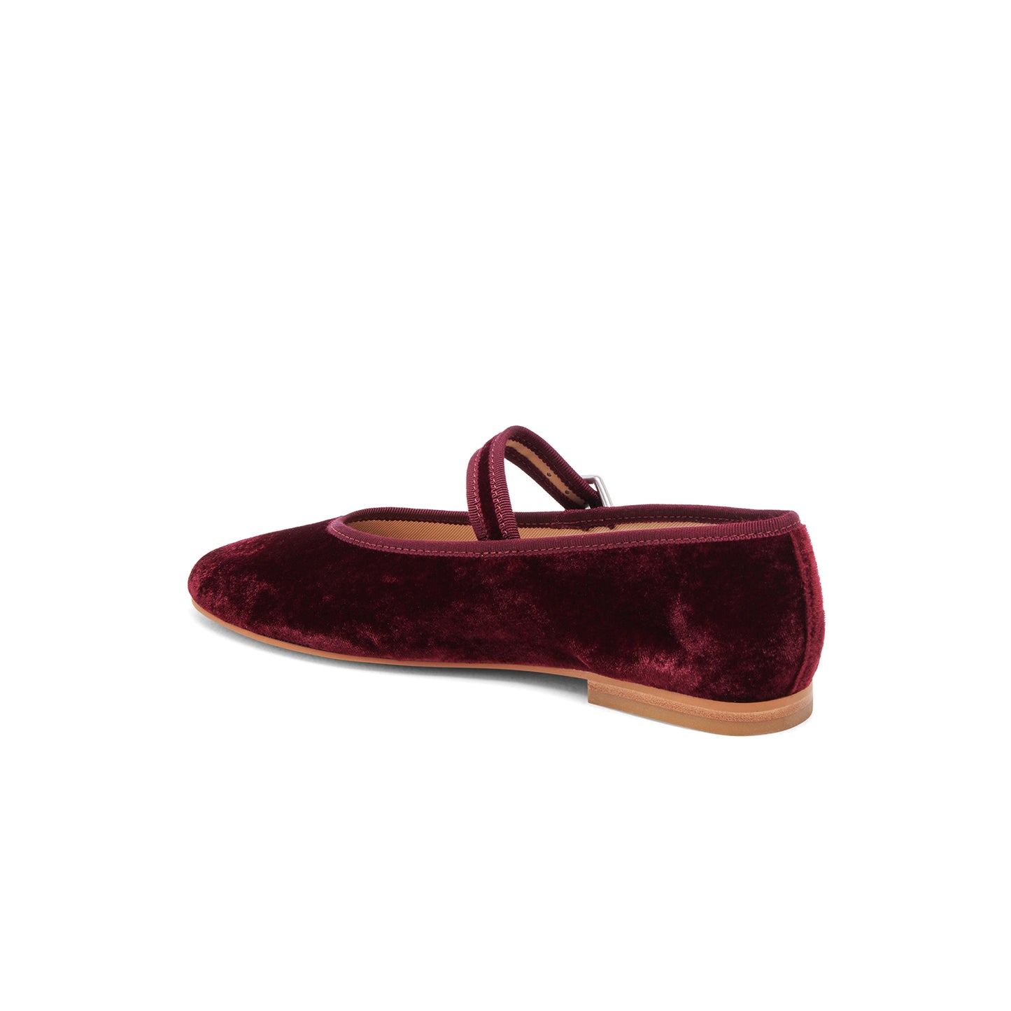 Wine Red Velvet Round-Toe Vegan Leather Bridge Strap Ballet Flats