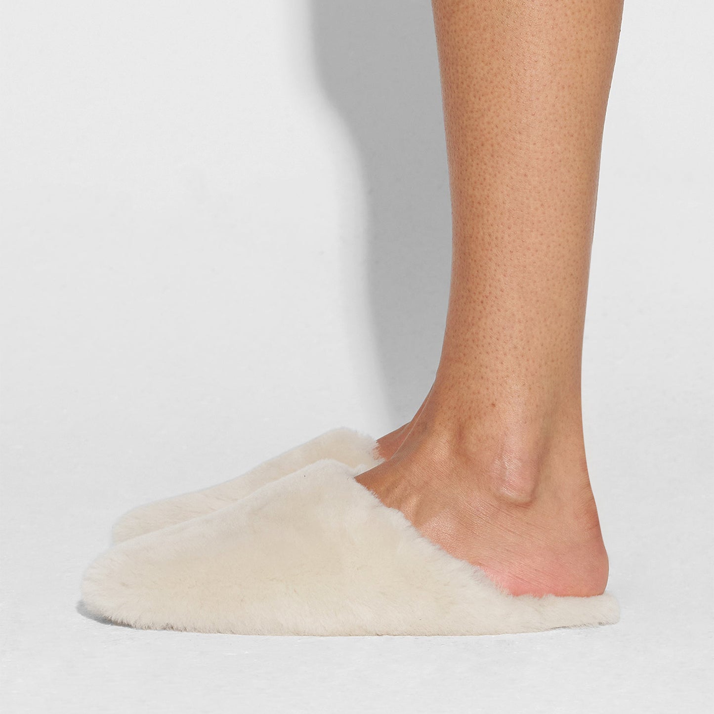Cream Plush Square-Toe Slip-On Backless Slippers Flats