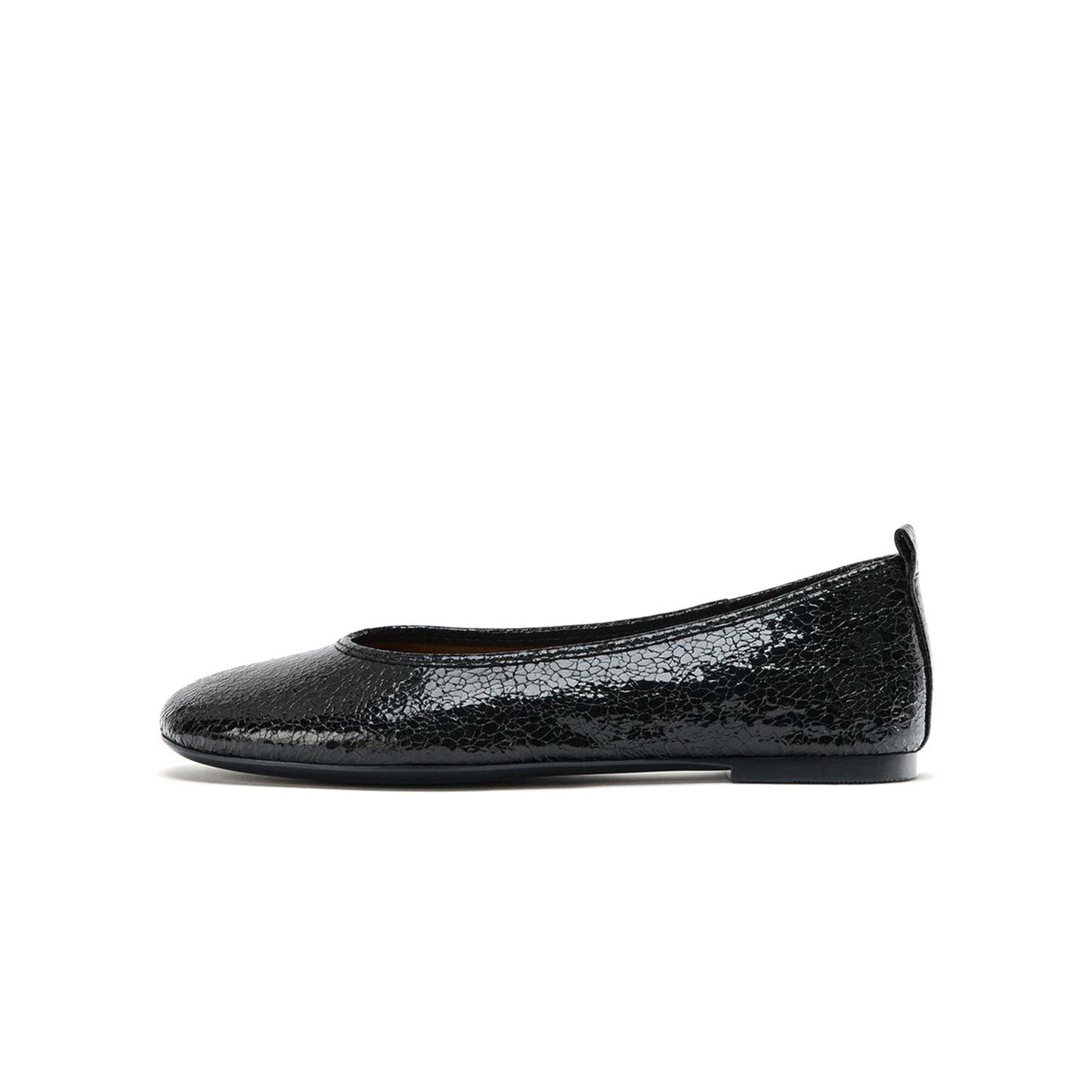 Crinkle Black Square-Toe Slip-On Ballet Flats