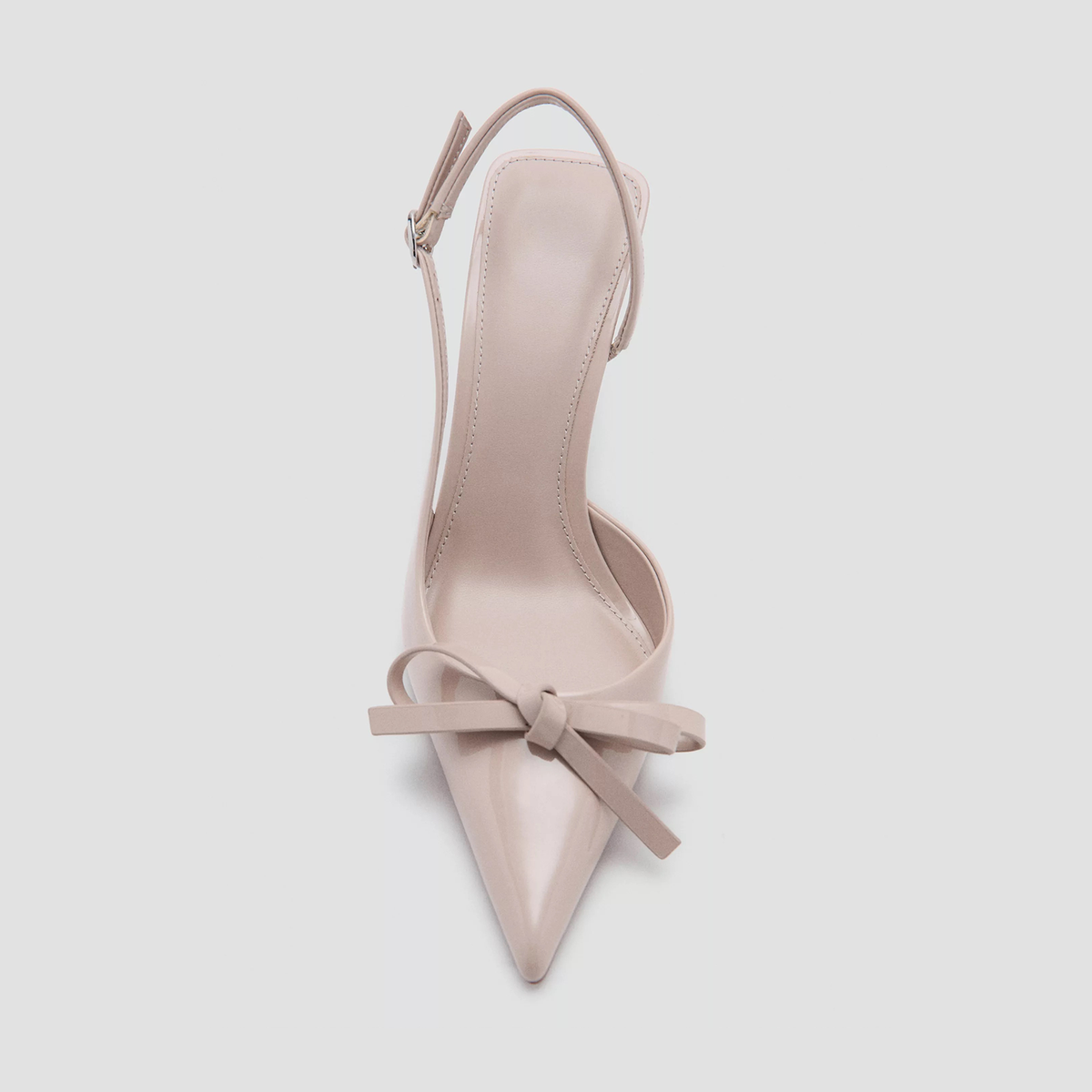 Patent Mint Pointed-Toe Front Bow Slingback With Buckle High Heels