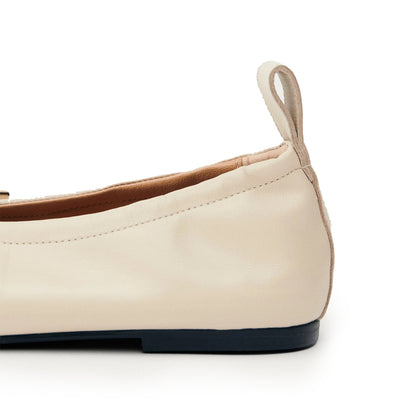 Cream Square-Toe Stretchy Ballet Flats