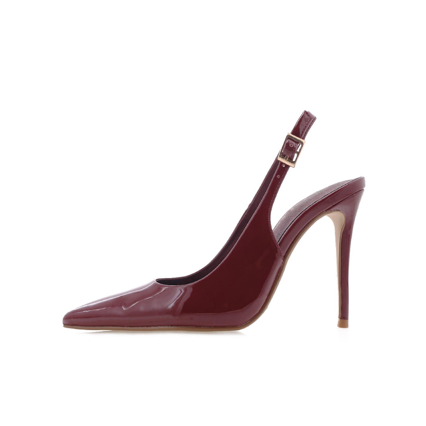 Patent Cherry Red Pointed-Toe Buckle Slingback High Heels