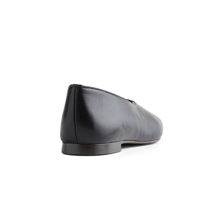 Black Vegan Leather Square-Toe Ballet Flats