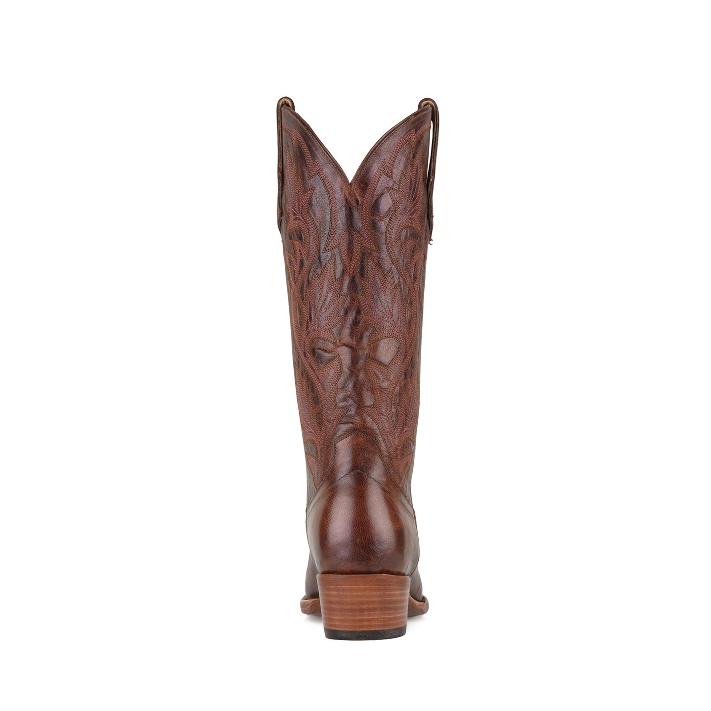 Cognac Snip-Toe Plant Embroidery Mid Calf Cowgirl Boots