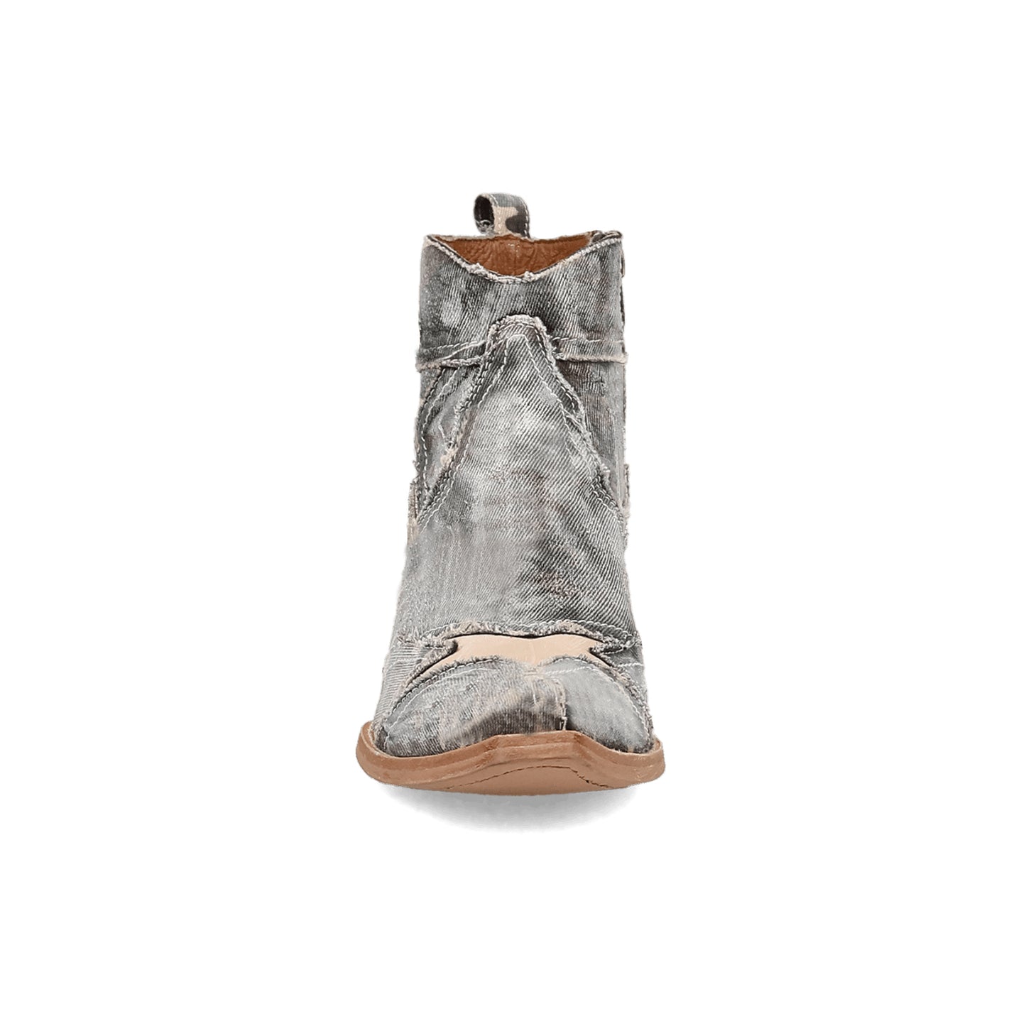 Gray Denim Snip-Toe Vegan Leather Star Inlay Full-Zip Ankle Cowgirl Boots
