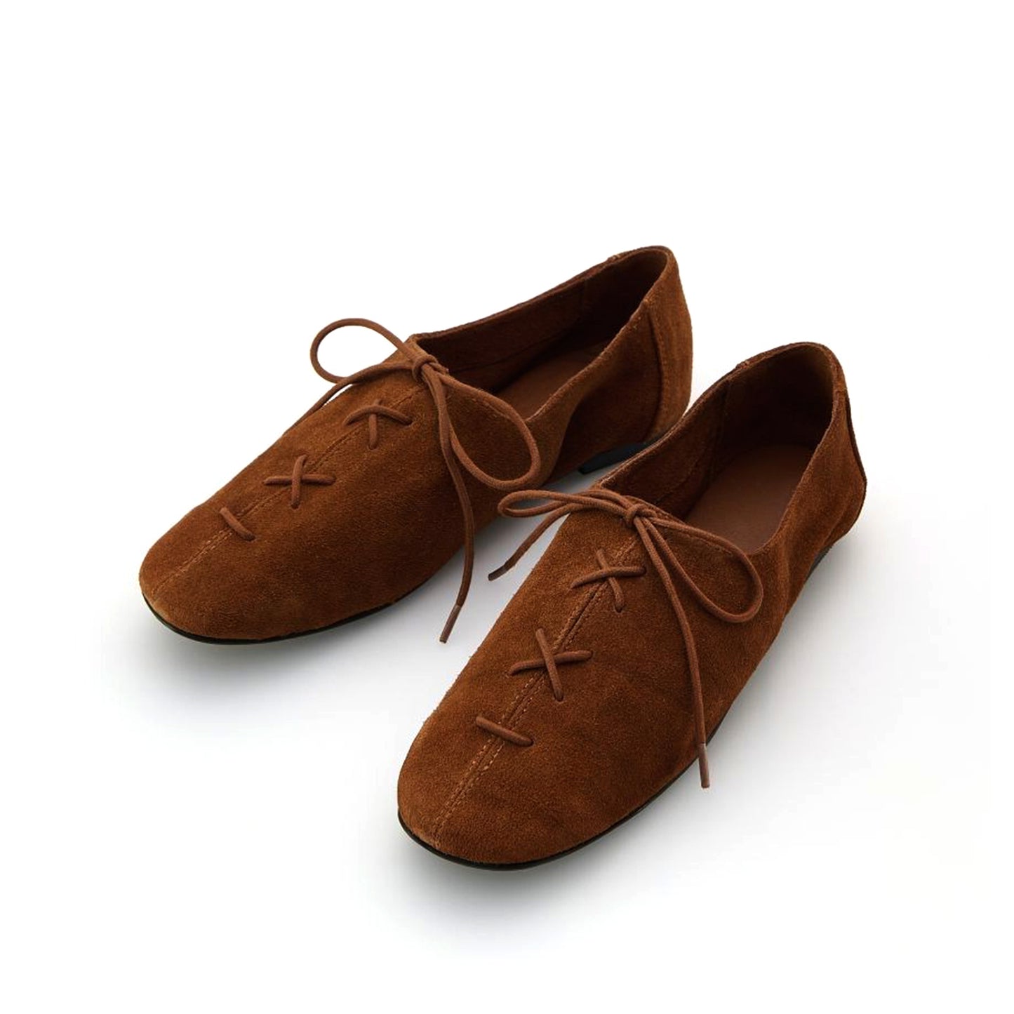 Brown Faux Suede Round-Toe Bow Loafer Flats
